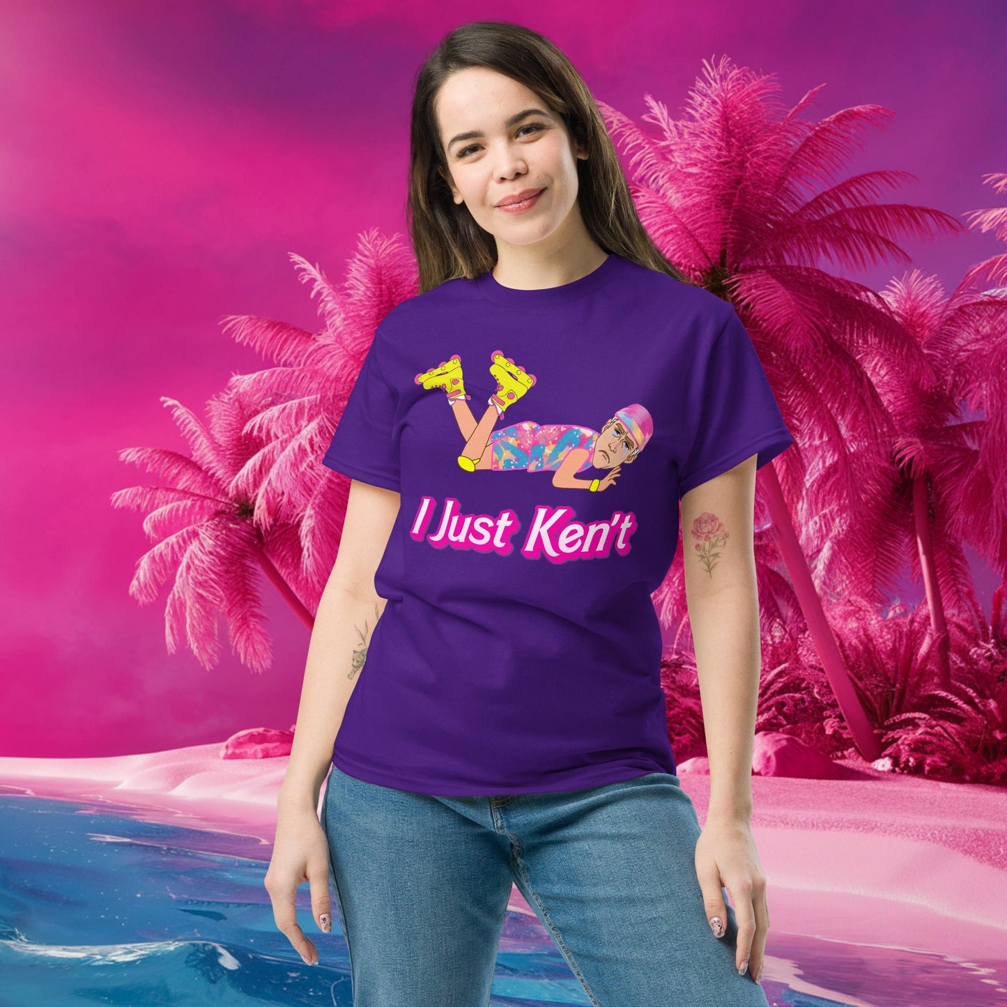 I Just Ken't I just Can't Ryan Gosling Ken Barbie Movie tee Purple T-shirts Barbie Celebrities Ken Movies Ryan Gosling Next Cult Brand