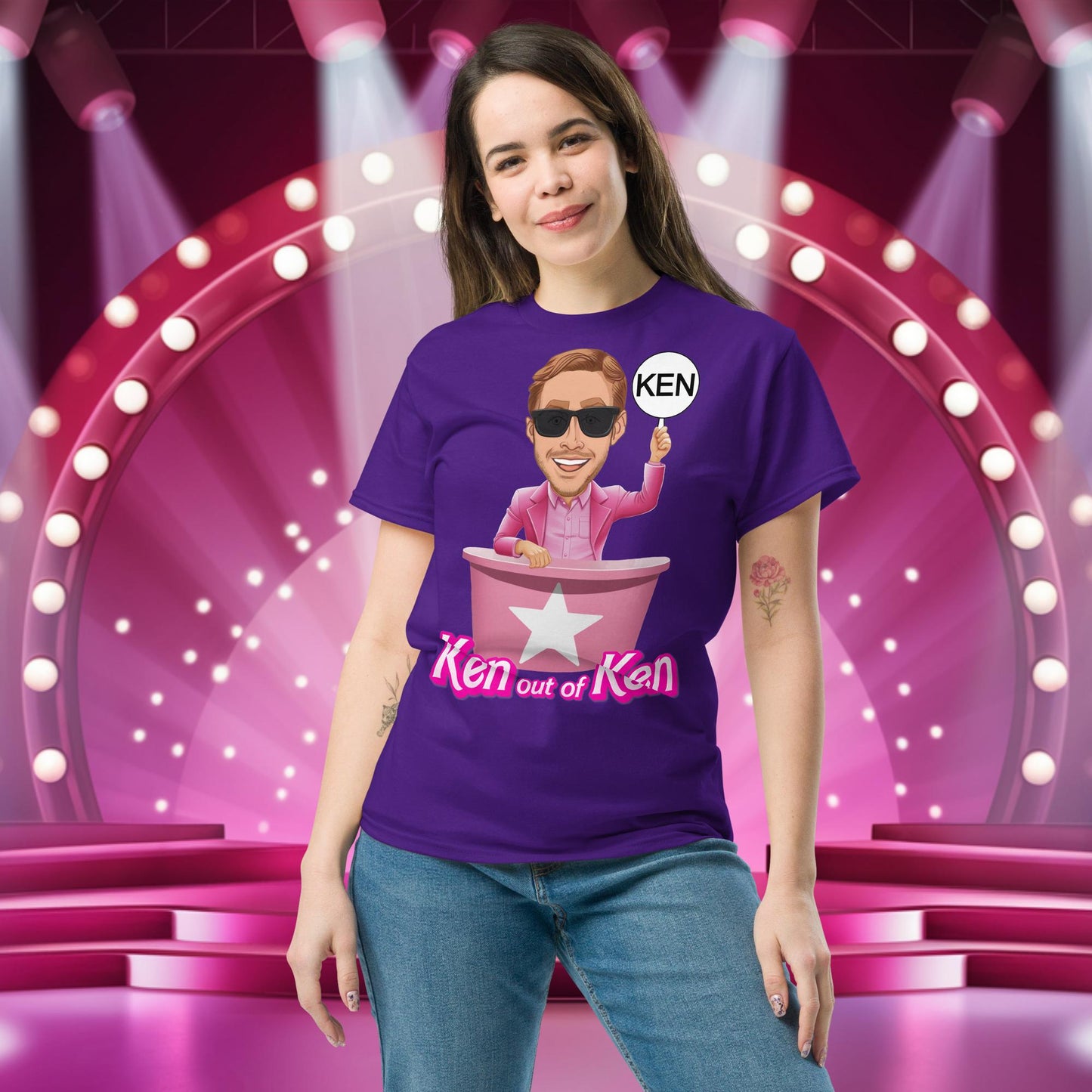 Ken out of Ken Ryan Gosling Barbie Movie tee Purple T-shirts Barbie Celebrities Ken Movies Ryan Gosling Next Cult Brand