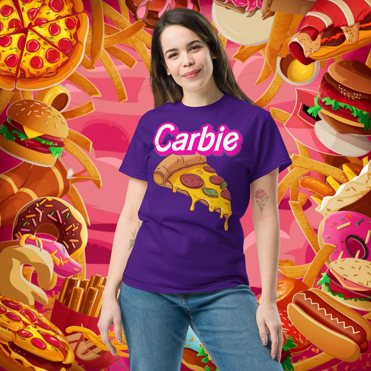 Carbie Barbie I Love Carbs I Love Pizza tee Purple T-shirts Barbie Carbie Fast Food Ken Movies Pizza Next Cult Brand