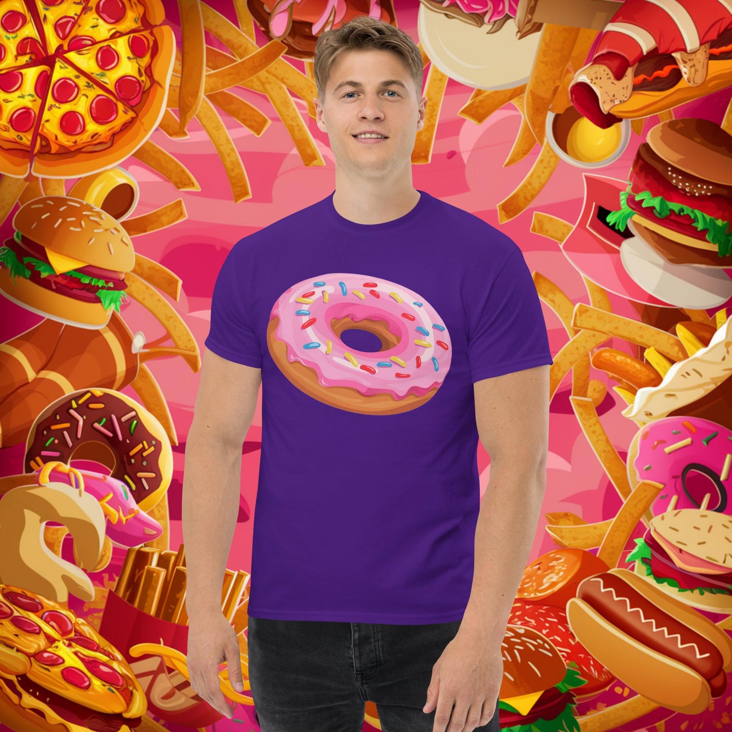 Pink Donut with sprinkles tee Purple T-shirts Donuts Fast Food Next Cult Brand