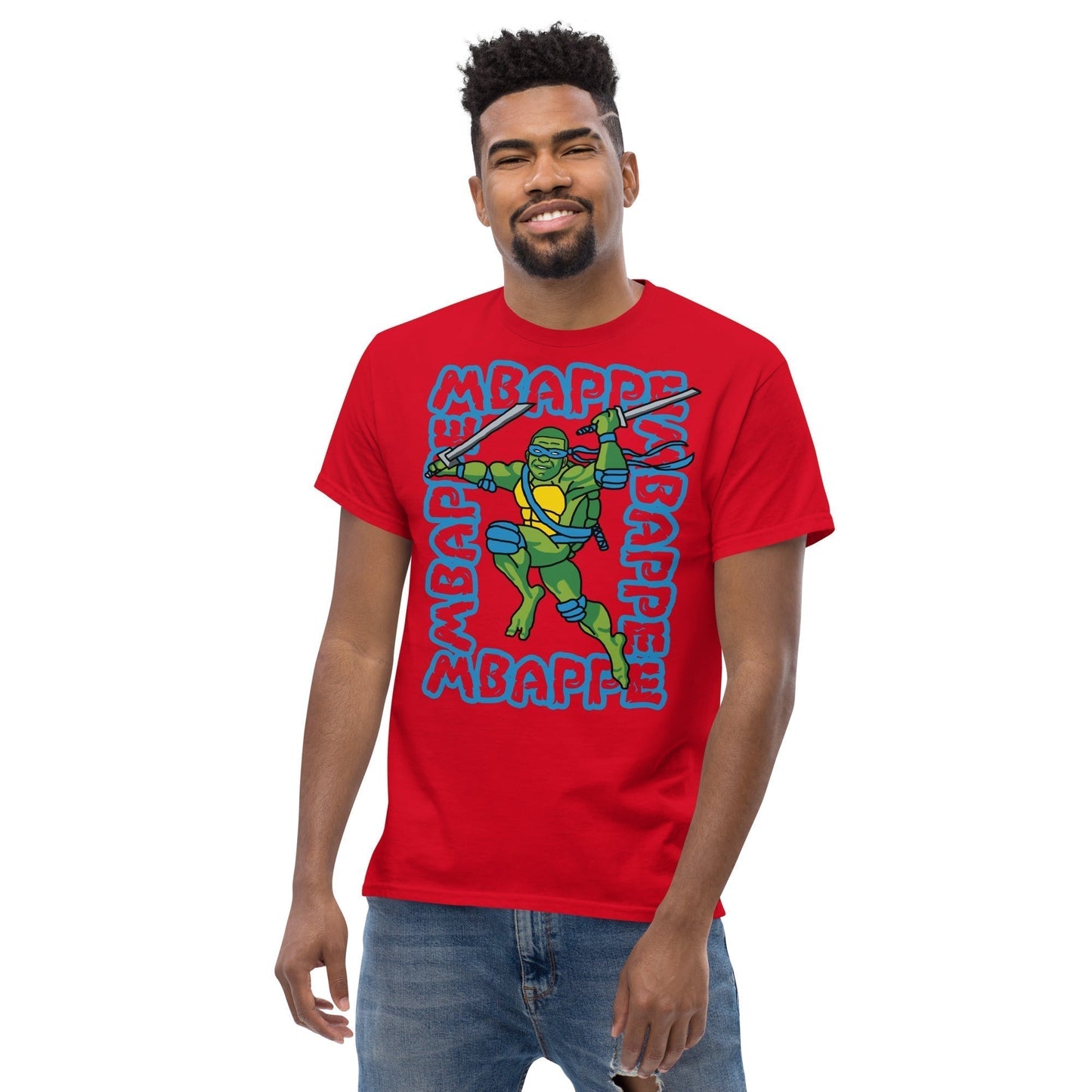Kylian Mbappe Blue Ninja Turtle Leonardo Men's classic tee Red T-shirts Football Kylian Mbappe Ninja Turtles PSG Real Madrid Next Cult Brand