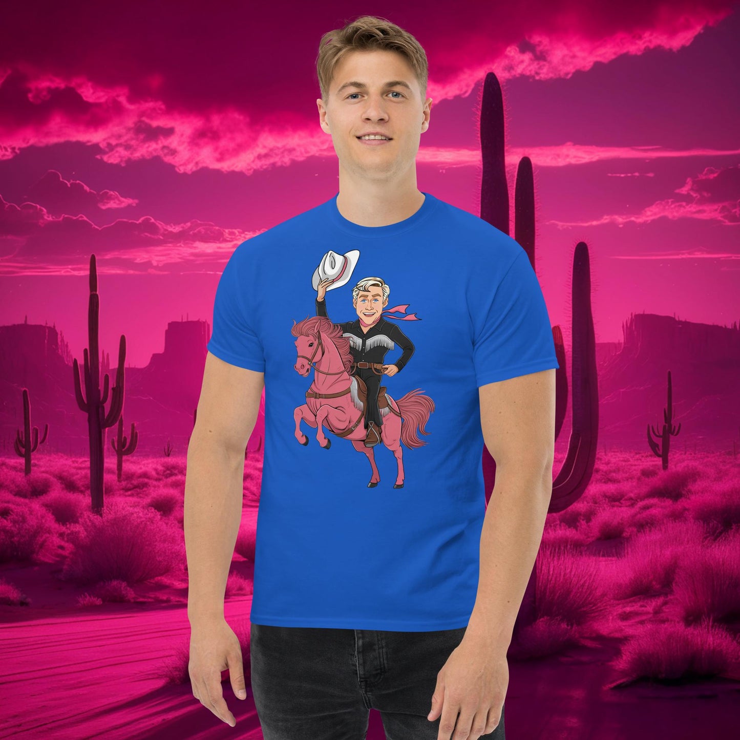 Ryan Gosling Ken Cowboy Horse Barbie Movie Patriarchy tee Royal T-shirts Barbie Celebrities Ken Movies Ryan Gosling Next Cult Brand