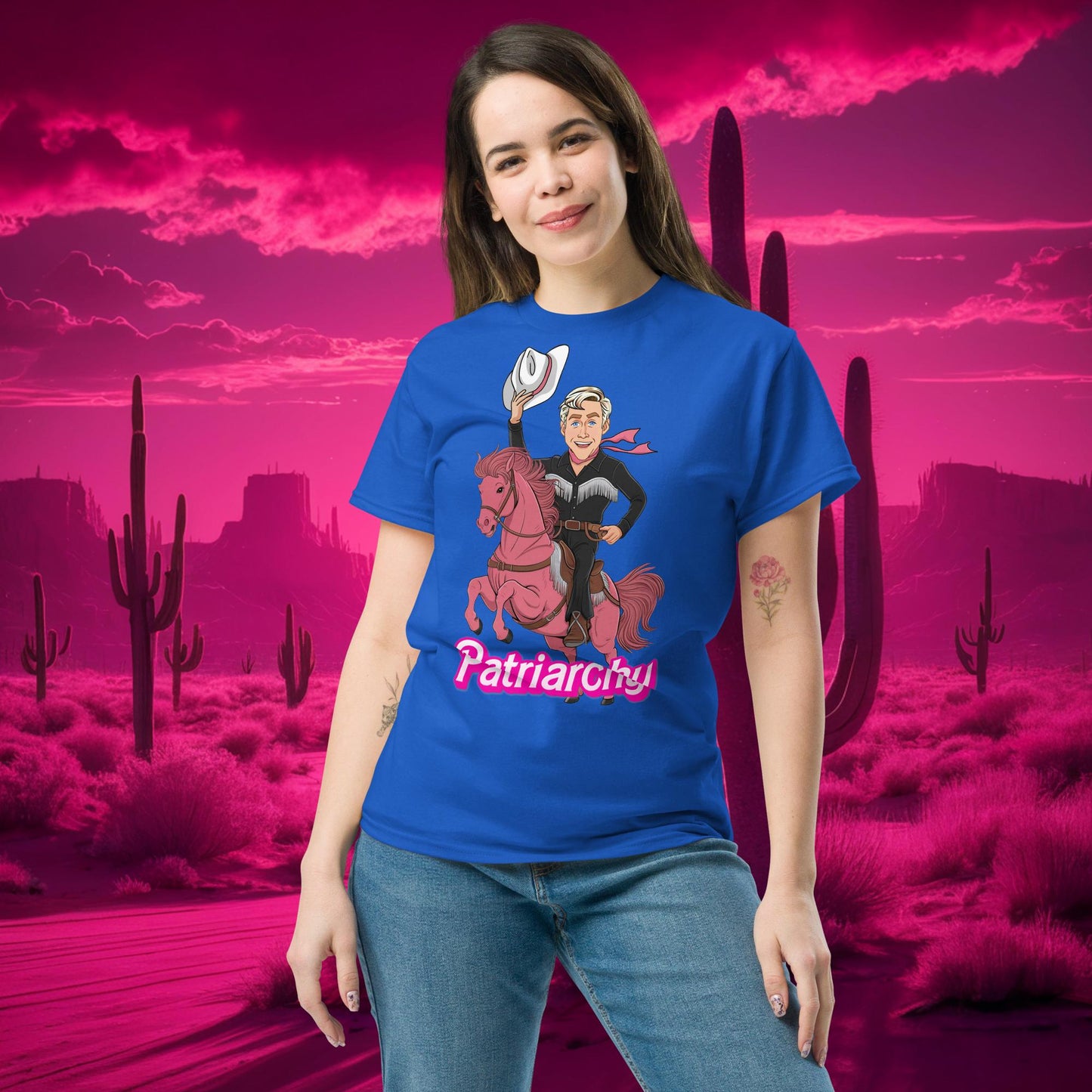 Ken Barbie Movie When I found out the patriarchy wasn't just about horses, I lost interest tee Royal T-shirts Barbie Celebrities Ken Movies Ryan Gosling Next Cult Brand