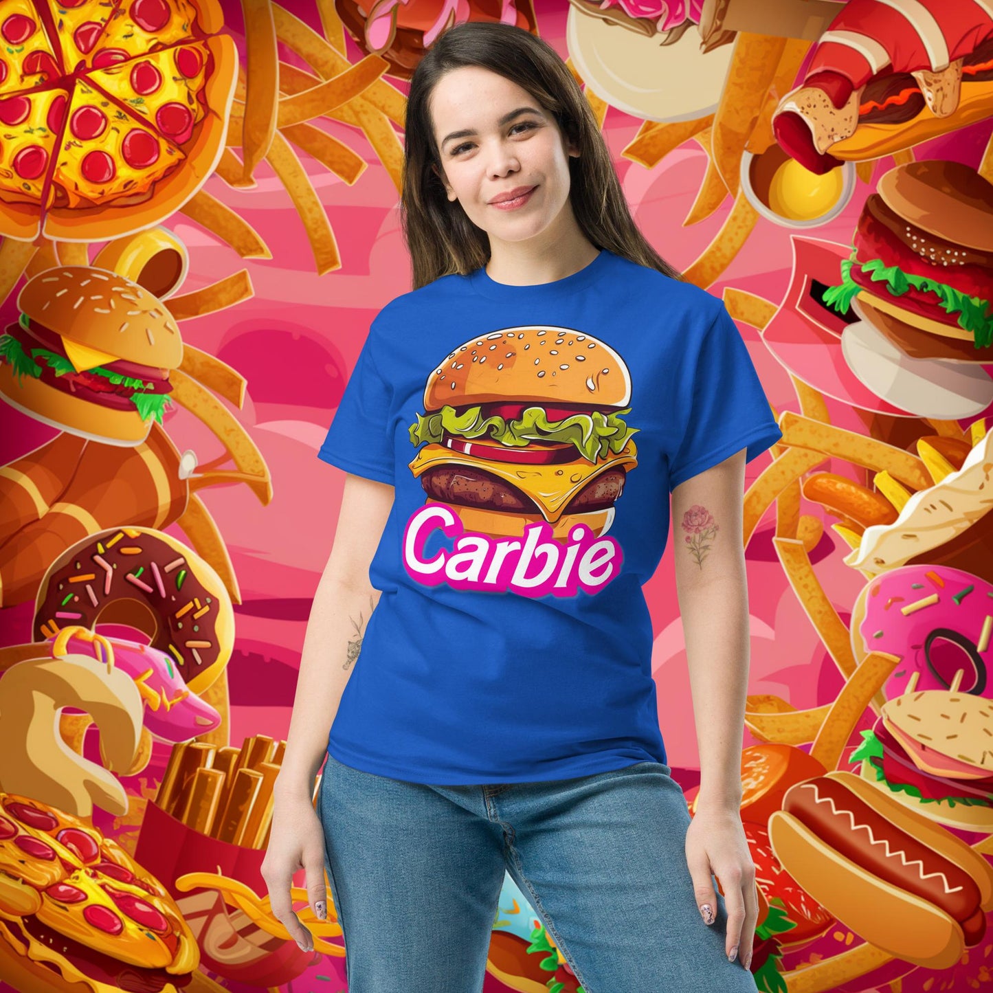Carbie Barbie Cheeseburger tee Royal T-shirts Barbie Burgers Carbie Fast Food Movies Next Cult Brand