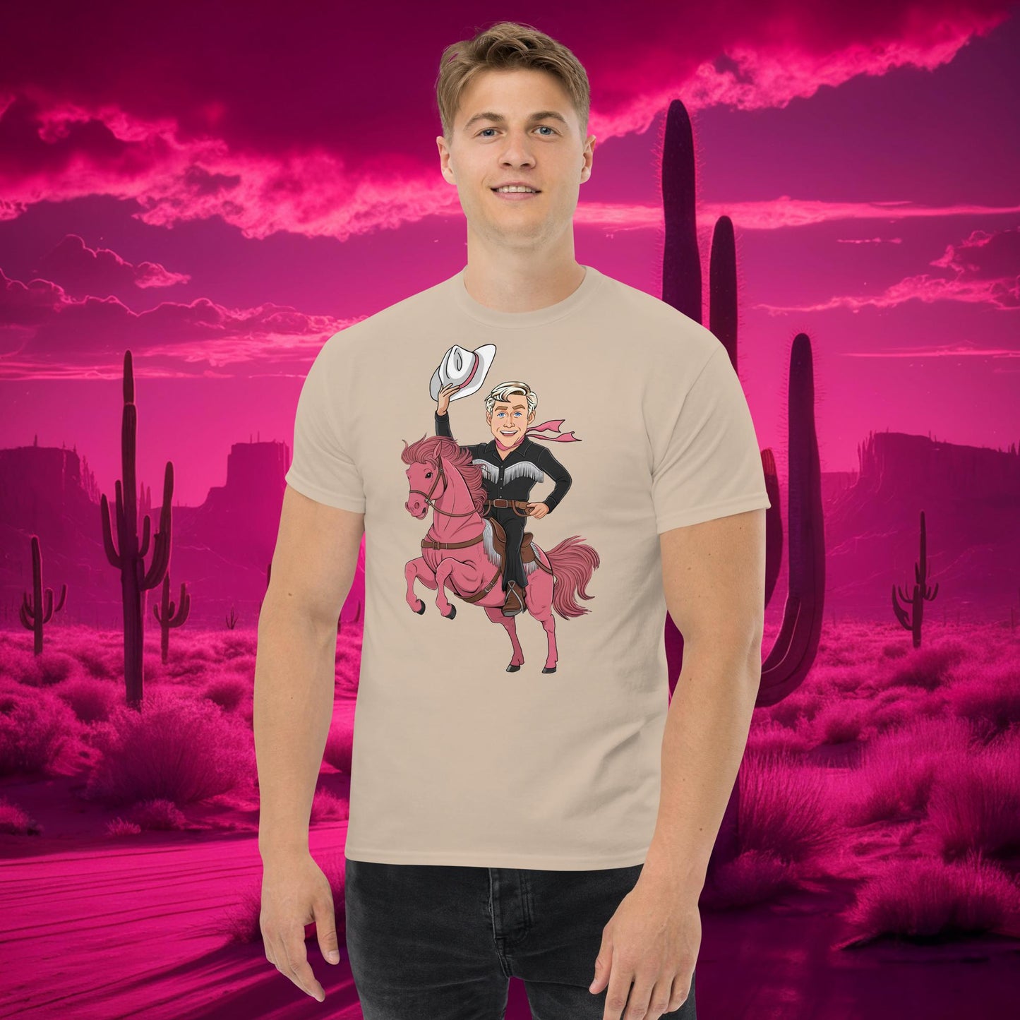 Ryan Gosling Ken Cowboy Horse Barbie Movie Patriarchy tee Sand T-shirts Barbie Celebrities Ken Movies Ryan Gosling Next Cult Brand