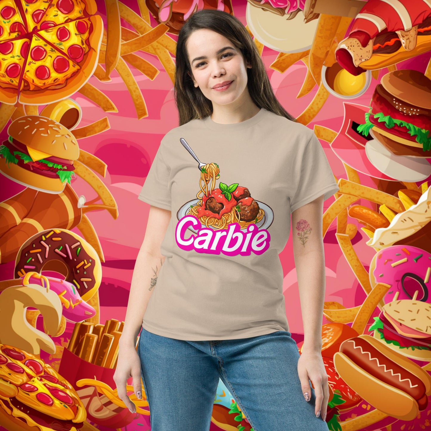 Carbie Barbie I Love Pasta I Love Carbs tee Sand T-shirts Barbie Carbie Fast Food Fitness Gym Ken Movies Pump Cover Workout Next Cult Brand