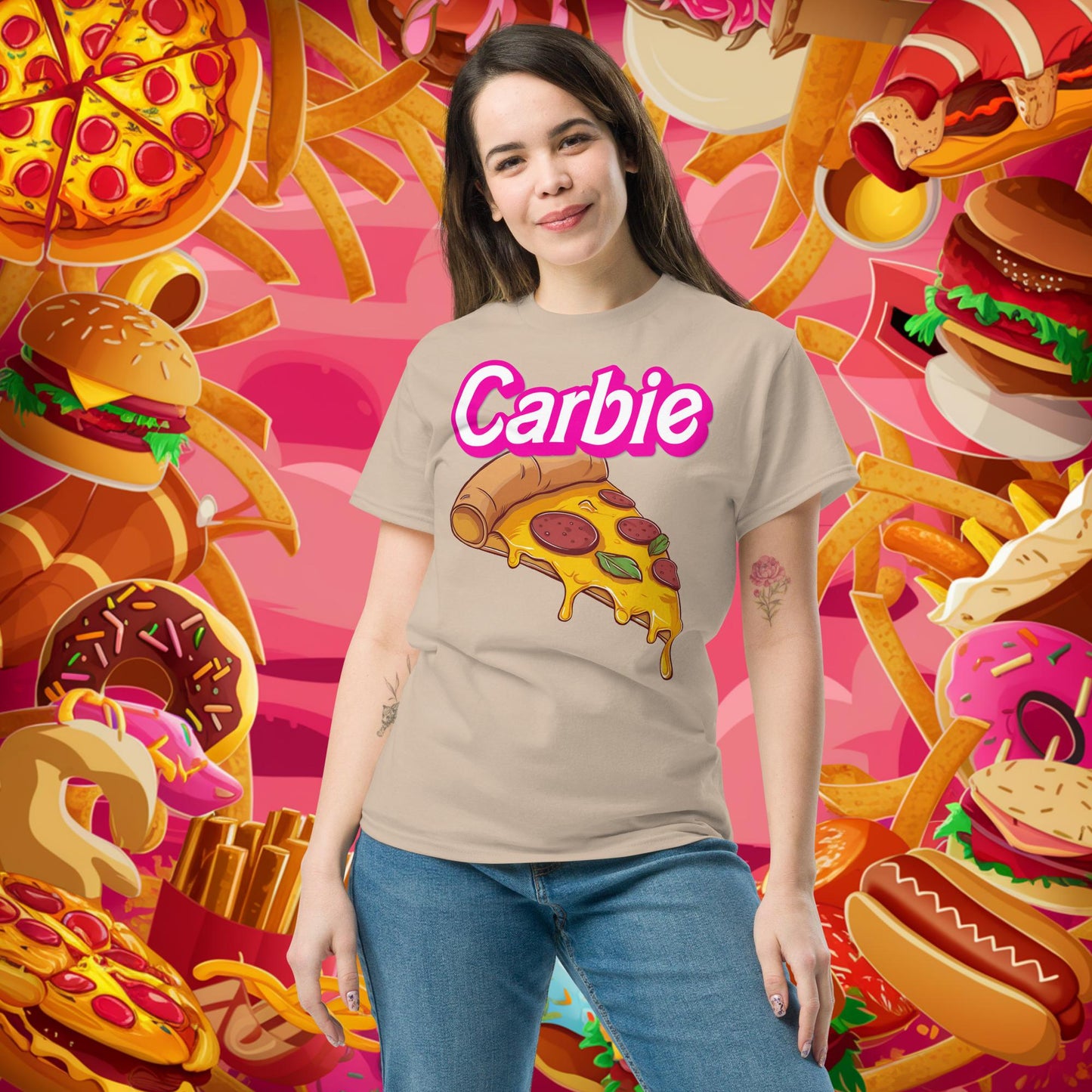 Carbie Barbie I Love Carbs I Love Pizza tee Sand T-shirts Barbie Carbie Fast Food Ken Movies Pizza Next Cult Brand