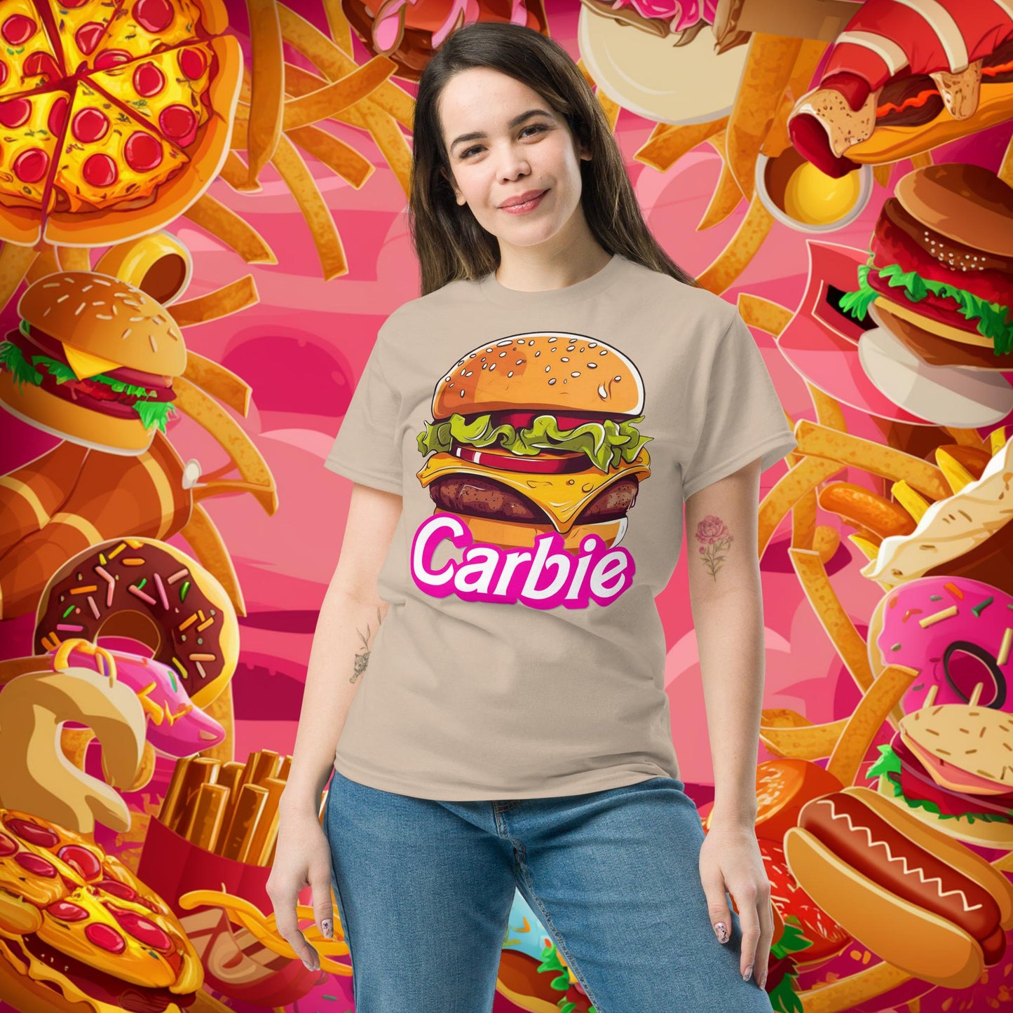 Carbie Barbie Cheeseburger tee Sand T-shirts Barbie Burgers Carbie Fast Food Movies Next Cult Brand