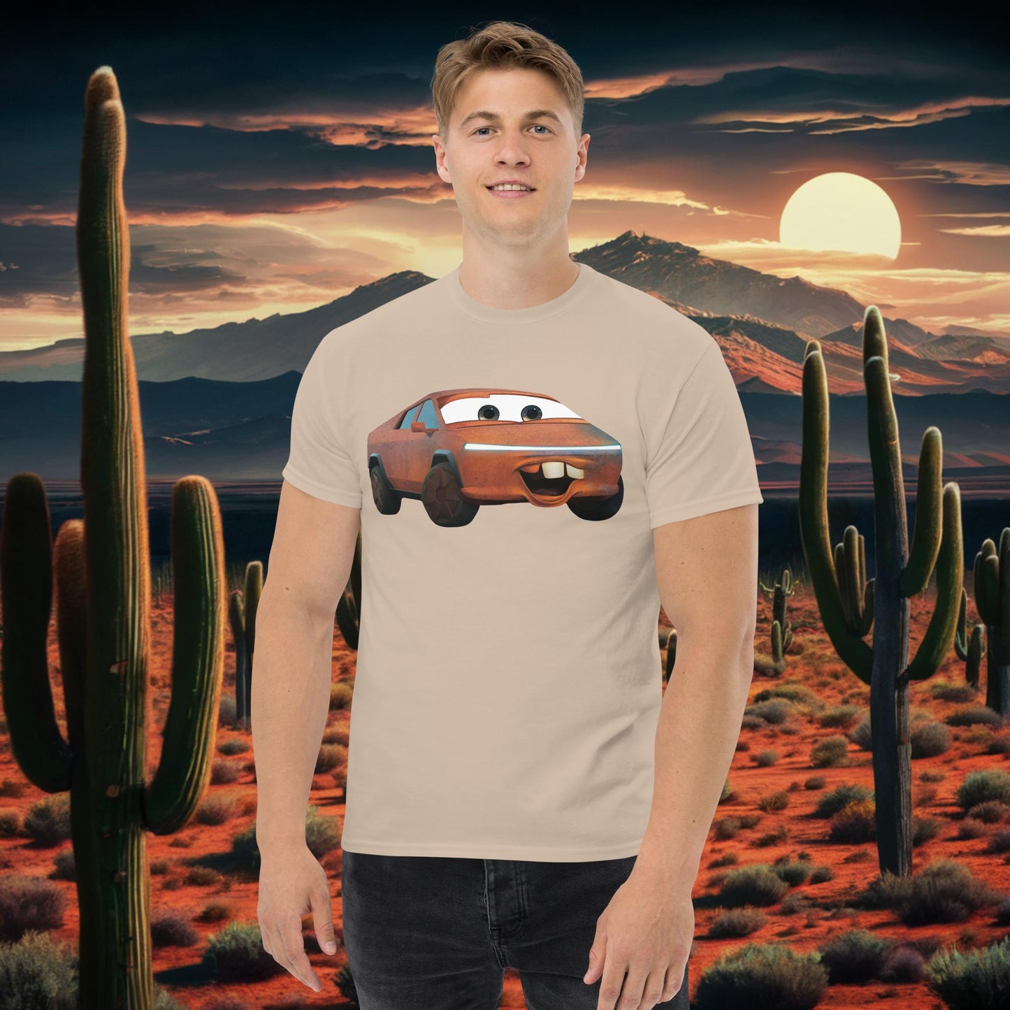 Rusty Tesla Cybertruck Elon Musk Cars Movie Tow Mater tee Sand T-shirts Cars Movie Celebrities Cybertruck Elon Musk Movies Tesla Next Cult Brand