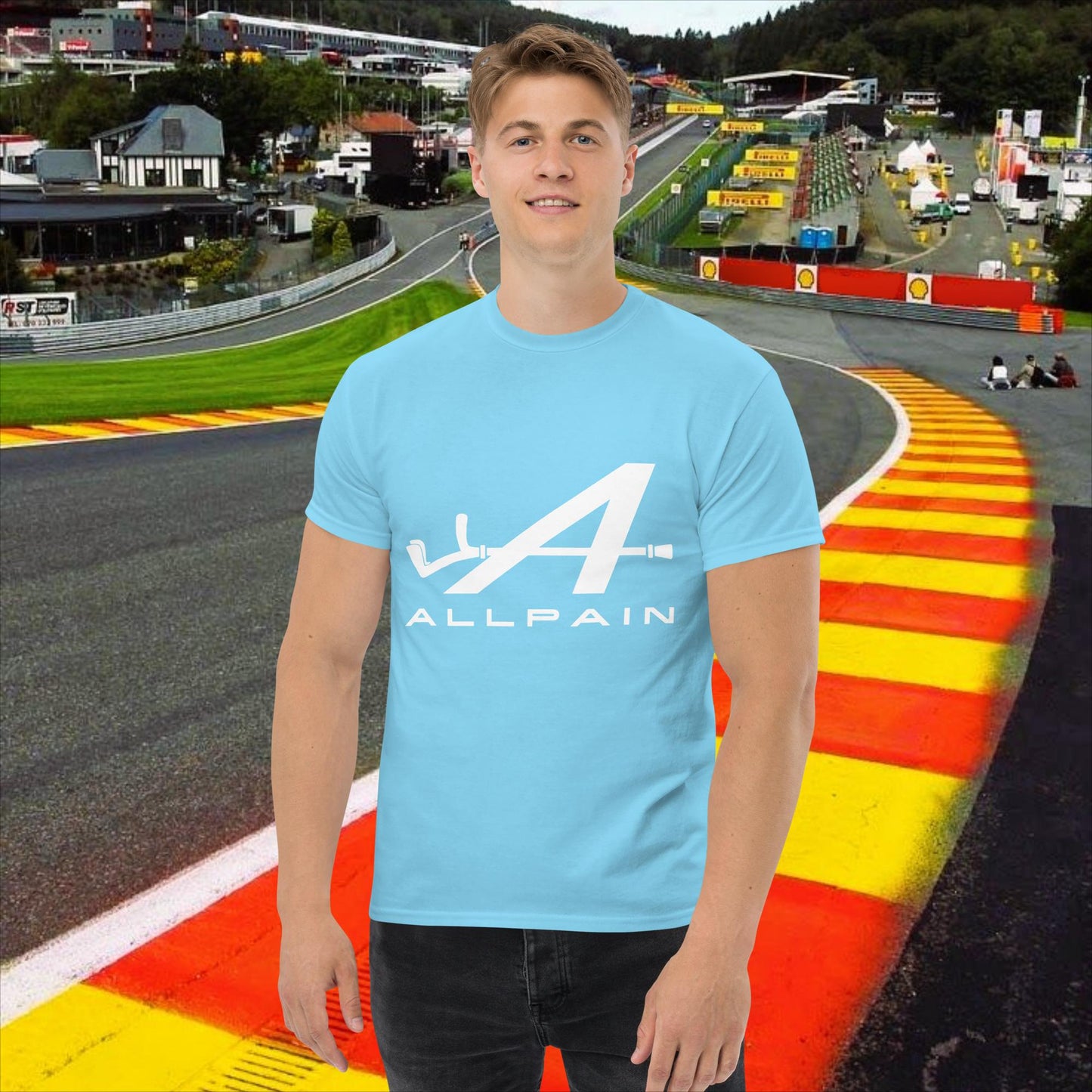 Allpain Alpine F1 Formula 1 Pierre Gasly Esteban Ocon Alpine classic tee Sky T-shirts Alpine F1 Next Cult Brand