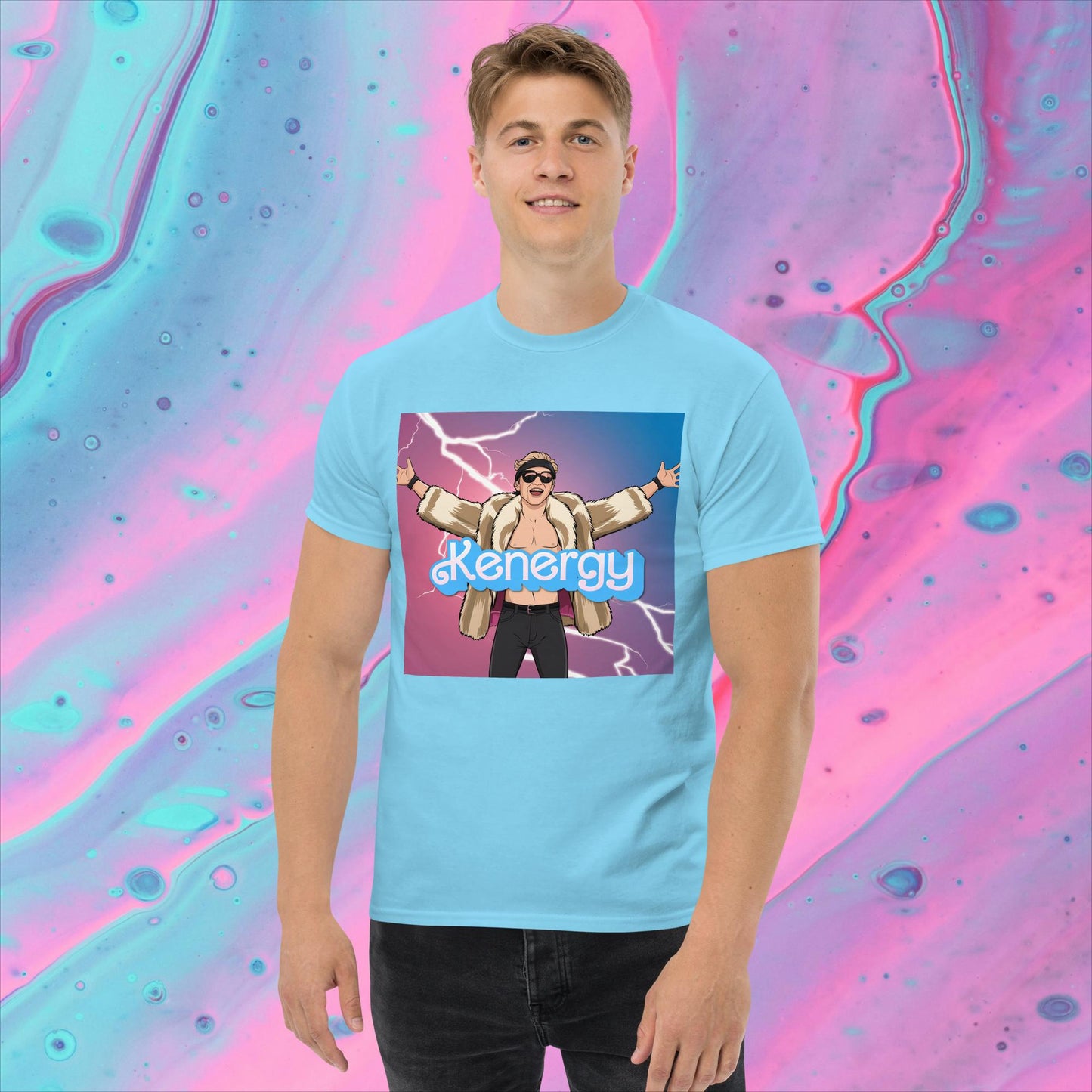 Kenergy Barbie Ryan Gosling Ken classic tee Sky T-shirts Barbie Celebrities Ken Kenergy Movies Ryan Gosling Next Cult Brand