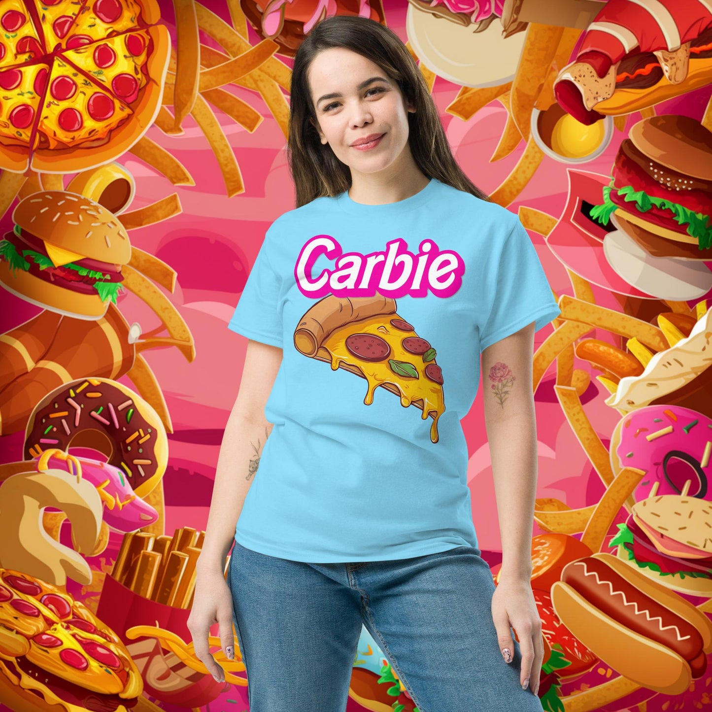Carbie Barbie I Love Carbs I Love Pizza tee Sky T-shirts Barbie Carbie Fast Food Ken Movies Pizza Next Cult Brand