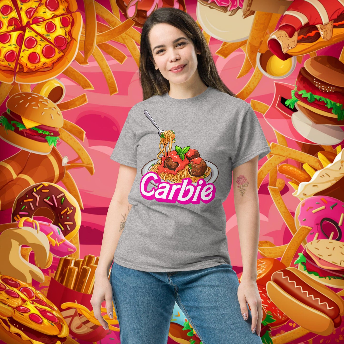 Carbie Barbie I Love Pasta I Love Carbs tee Sport Grey T-shirts Barbie Carbie Fast Food Fitness Gym Ken Movies Pump Cover Workout Next Cult Brand