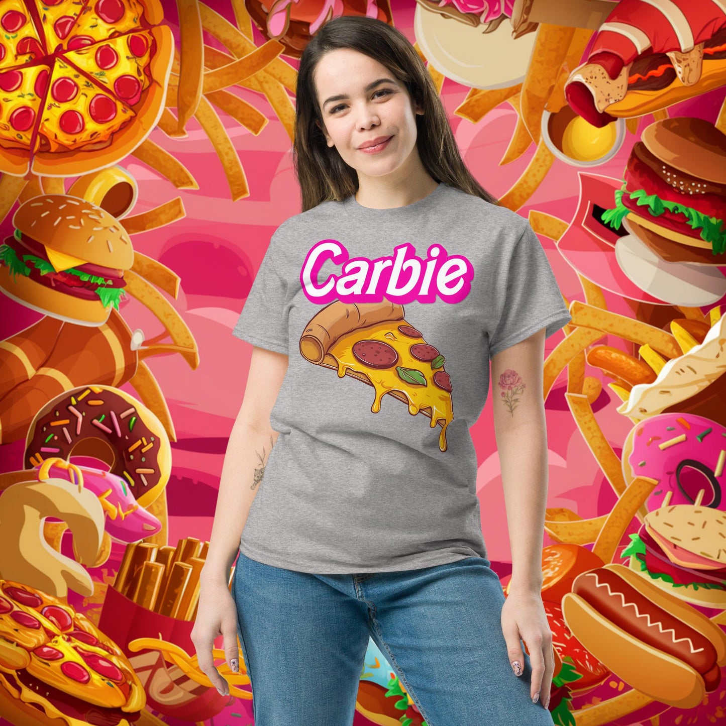 Carbie Barbie I Love Carbs I Love Pizza tee Sport Grey T-shirts Barbie Carbie Fast Food Ken Movies Pizza Next Cult Brand