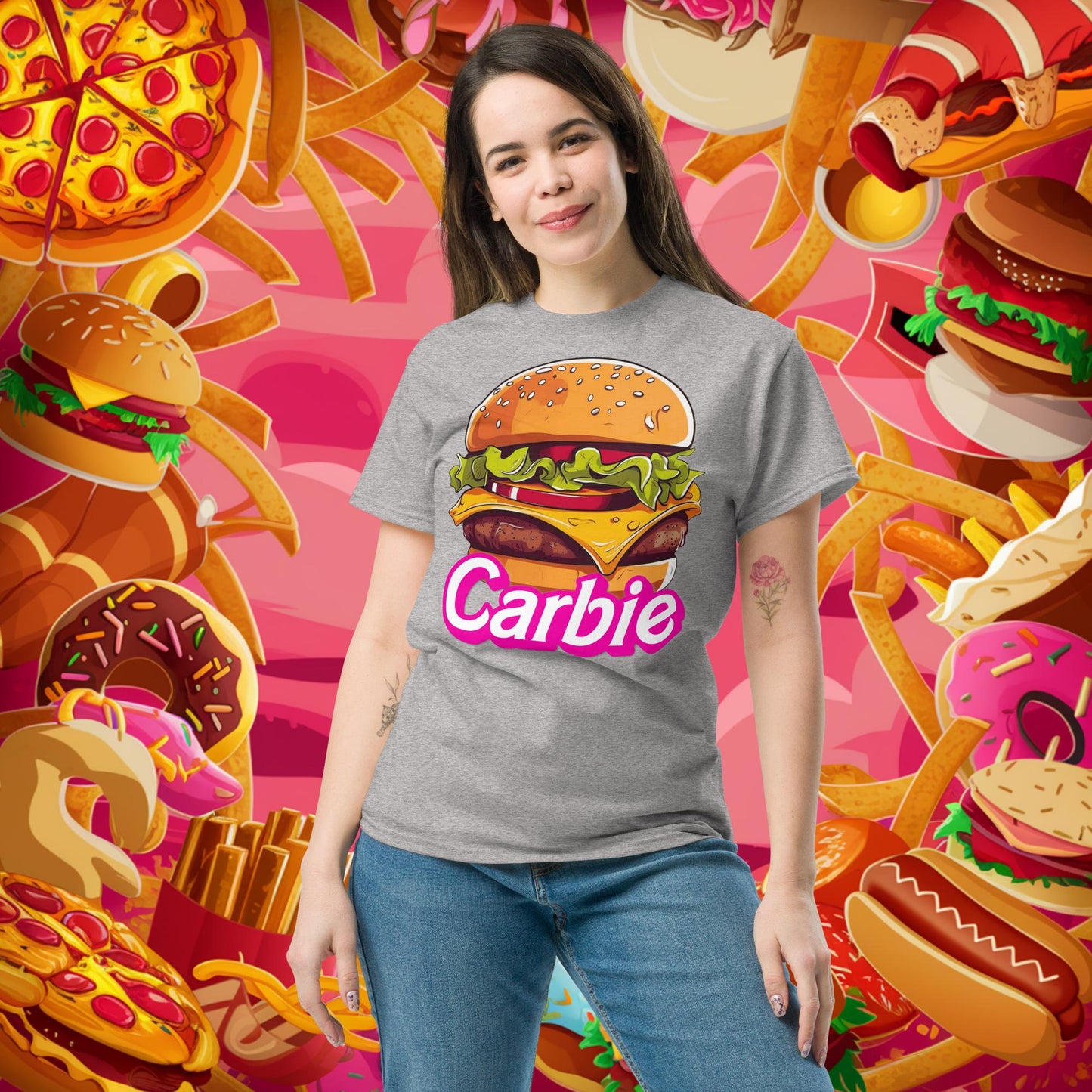 Carbie Barbie Cheeseburger tee Sport Grey T-shirts Barbie Burgers Carbie Fast Food Movies Next Cult Brand