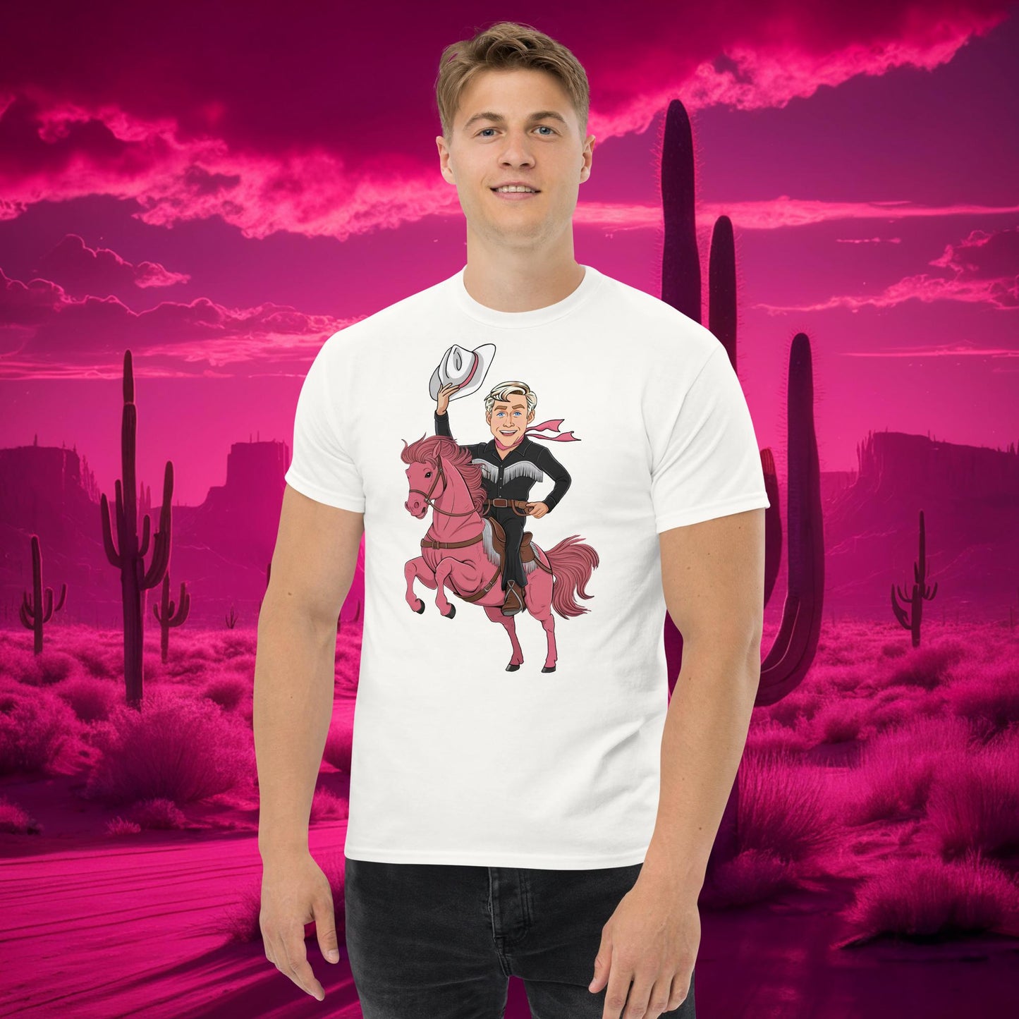 Ryan Gosling Ken Cowboy Horse Barbie Movie Patriarchy tee White T-shirts Barbie Celebrities Ken Movies Ryan Gosling Next Cult Brand