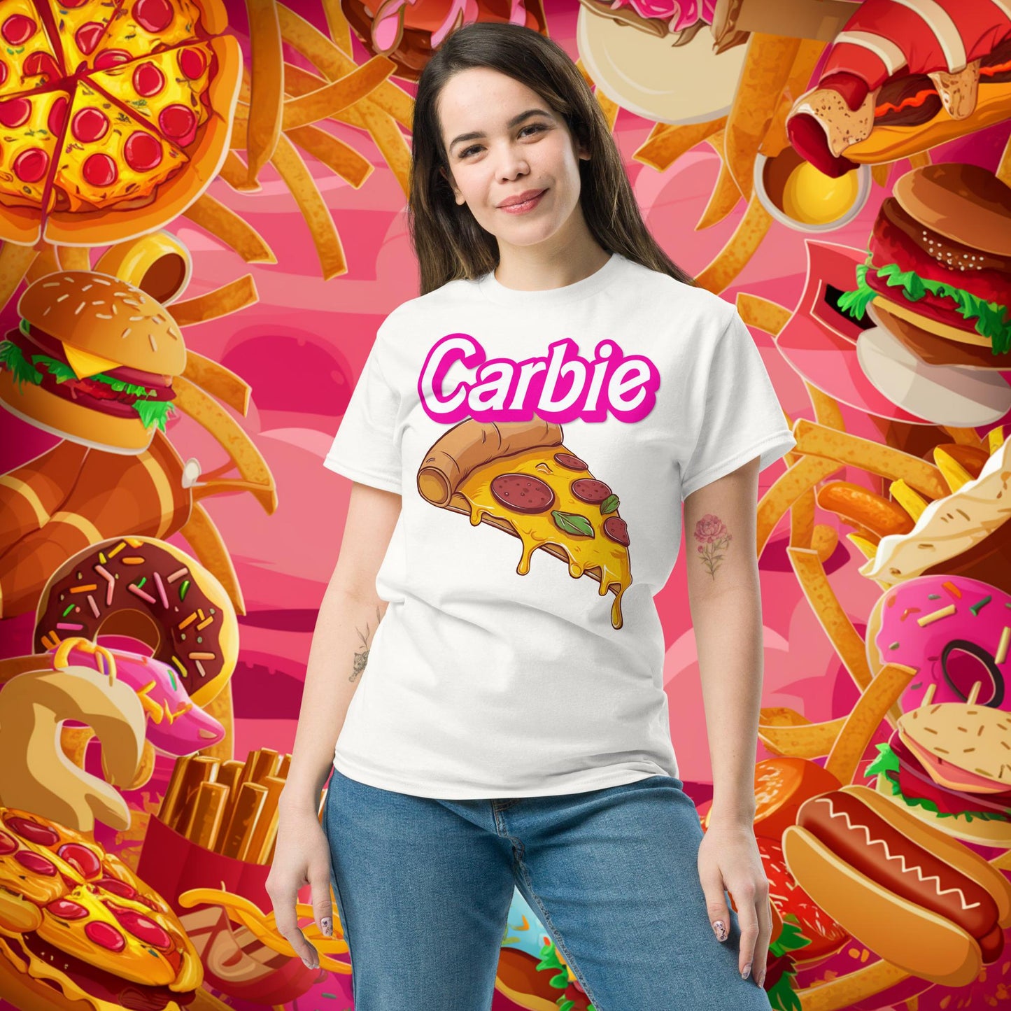 Carbie Barbie I Love Carbs I Love Pizza tee White T-shirts Barbie Carbie Fast Food Ken Movies Pizza Next Cult Brand
