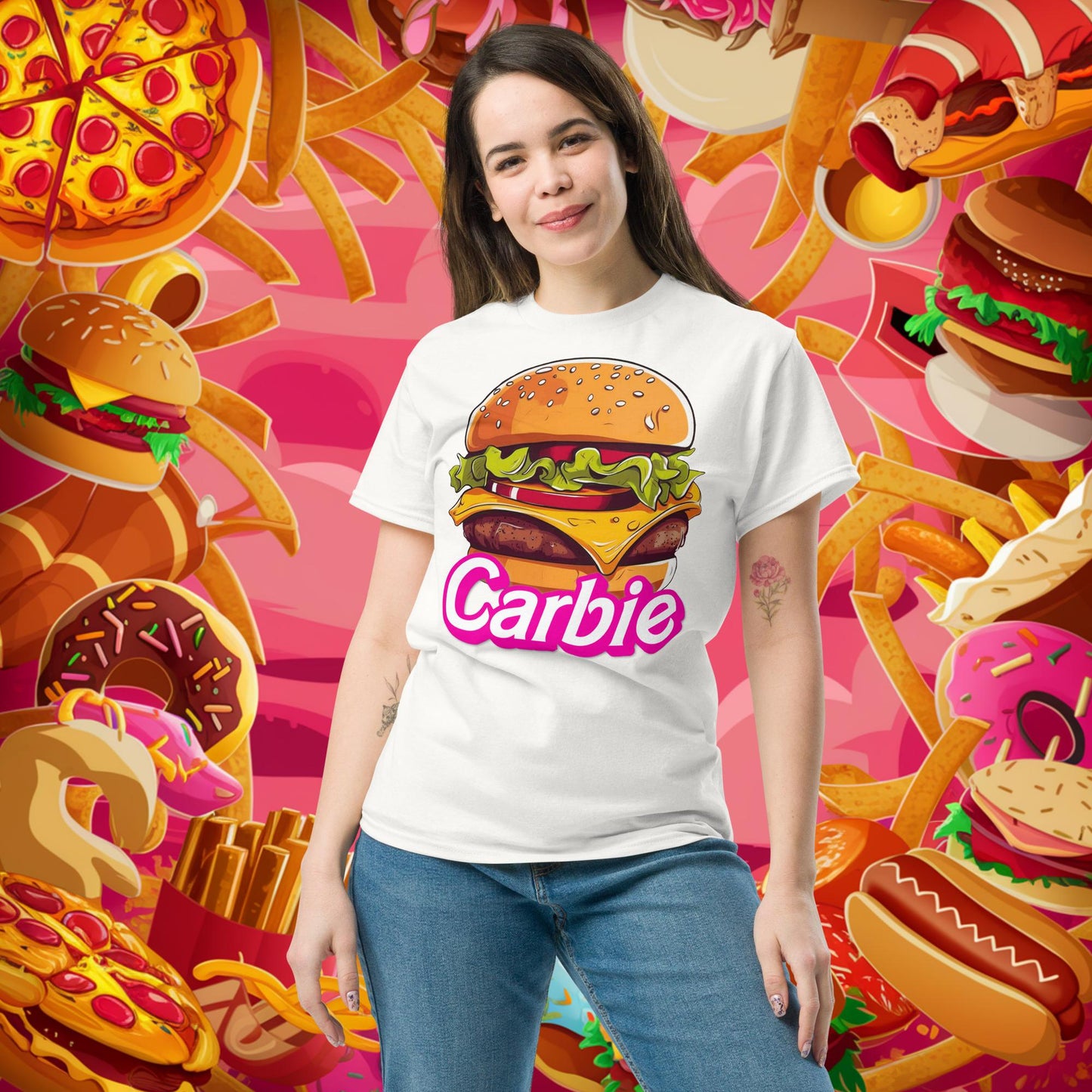Carbie Barbie Cheeseburger tee White T-shirts Barbie Burgers Carbie Fast Food Movies Next Cult Brand