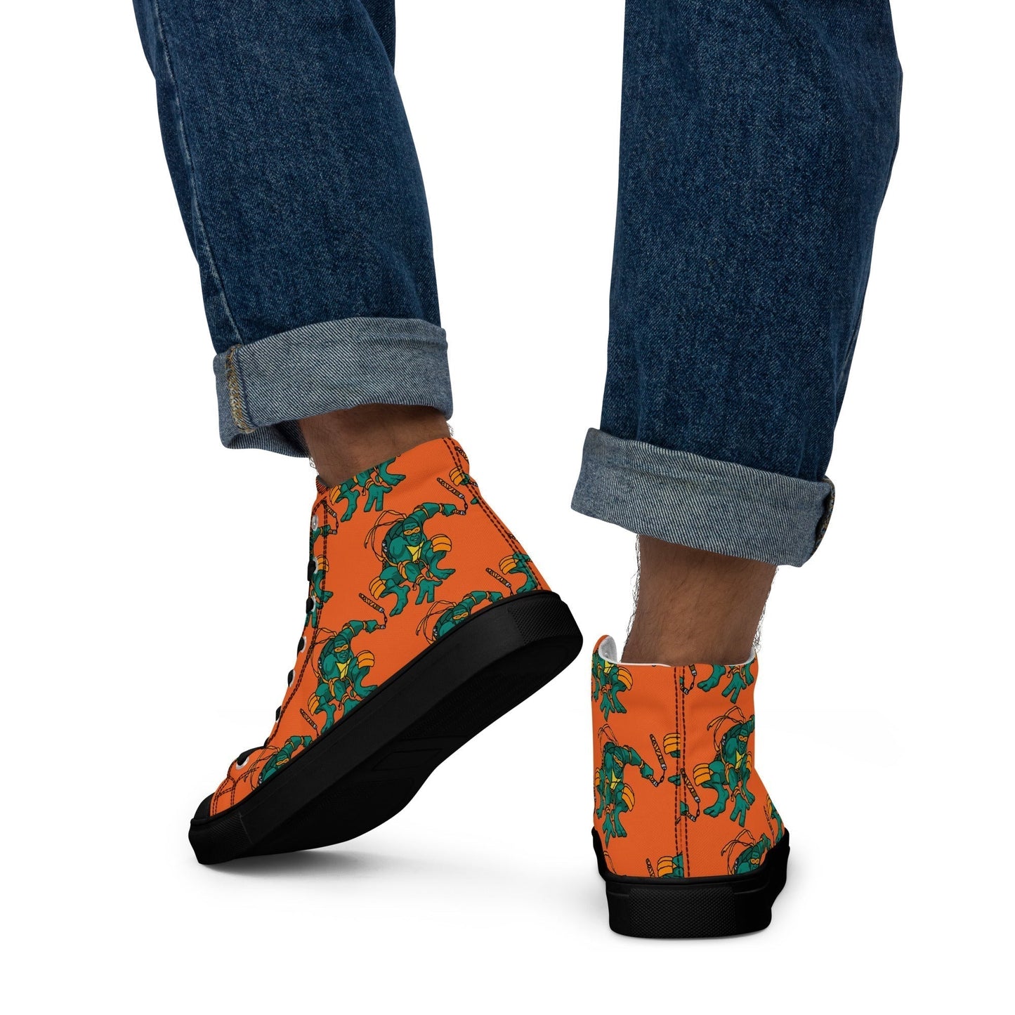 Kylian Mbappe Orange Ninja Turtle Michelangelo Men’s high top canvas shoes Shoes Football Kylian Mbappe Ninja Turtles PSG Real Madrid Next Cult Brand