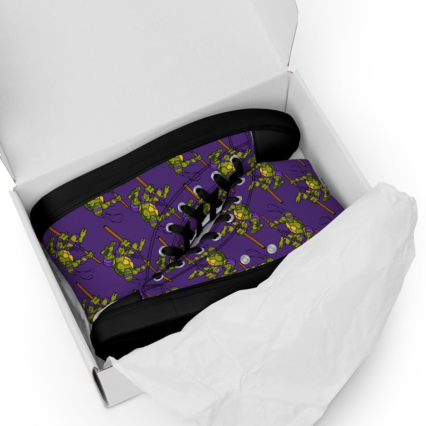 Kylian Mbappe Purple Ninja Turtle Donatello Men’s High Top Canvas Shoes Black Shoes Football Kylian Mbappe Ninja Turtles PSG Real Madrid Next Cult Brand
