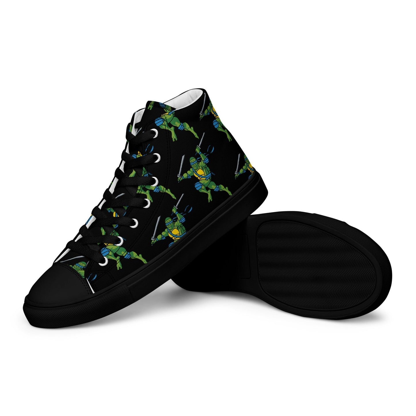 Kylian Mbappe Blue Ninja Turtle Leonardo Men’s high top canvas shoes Black Shoes Football Kylian Mbappe Ninja Turtles PSG Real Madrid Next Cult Brand