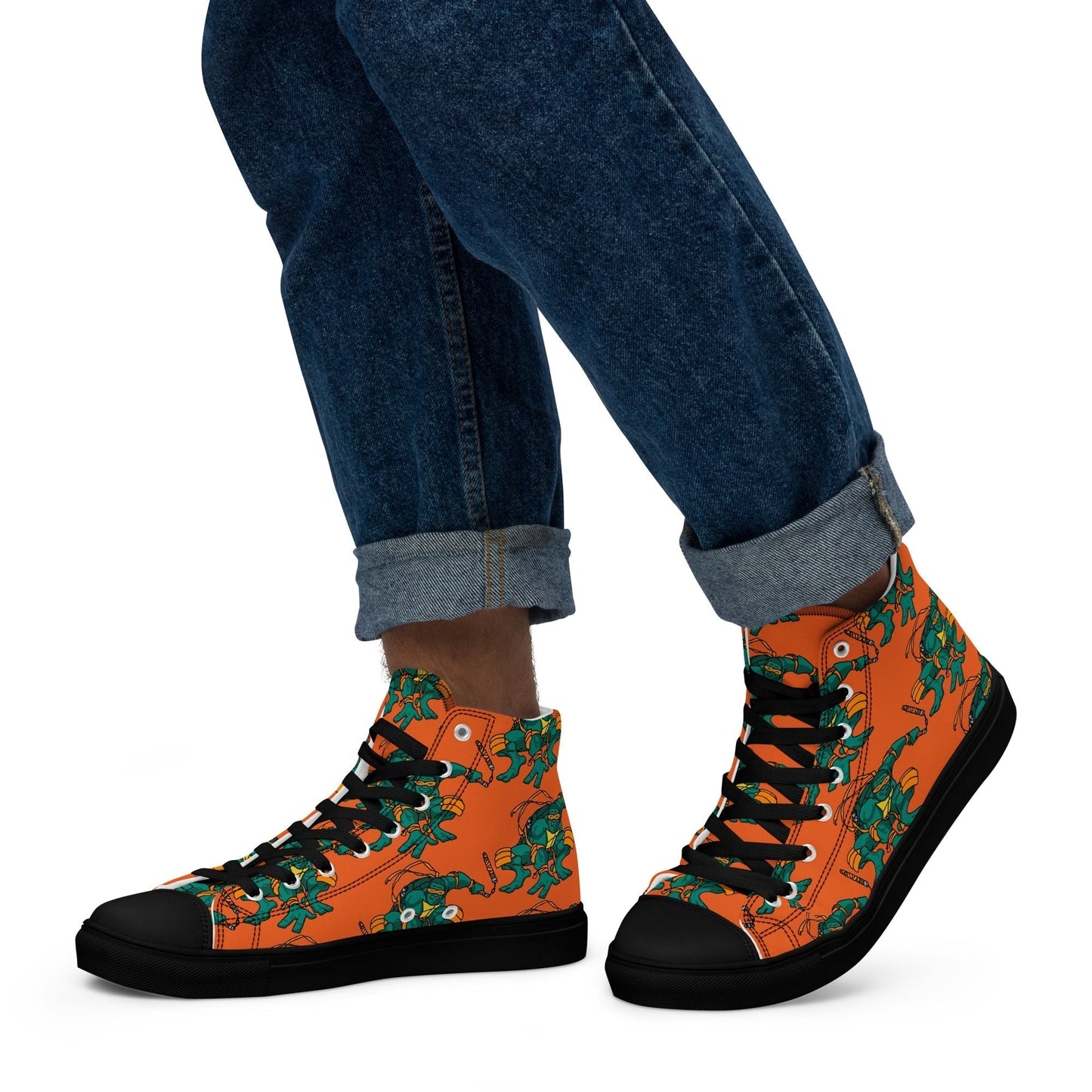 Kylian Mbappe Orange Ninja Turtle Michelangelo Men’s high top canvas shoes Black Shoes Football Kylian Mbappe Ninja Turtles PSG Real Madrid Next Cult Brand