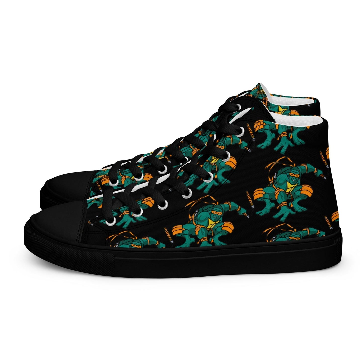 Kylian Mbappe Orange Ninja Turtle Michelangelo Men’s high top canvas shoes Shoes Football Kylian Mbappe Ninja Turtles PSG Real Madrid Next Cult Brand