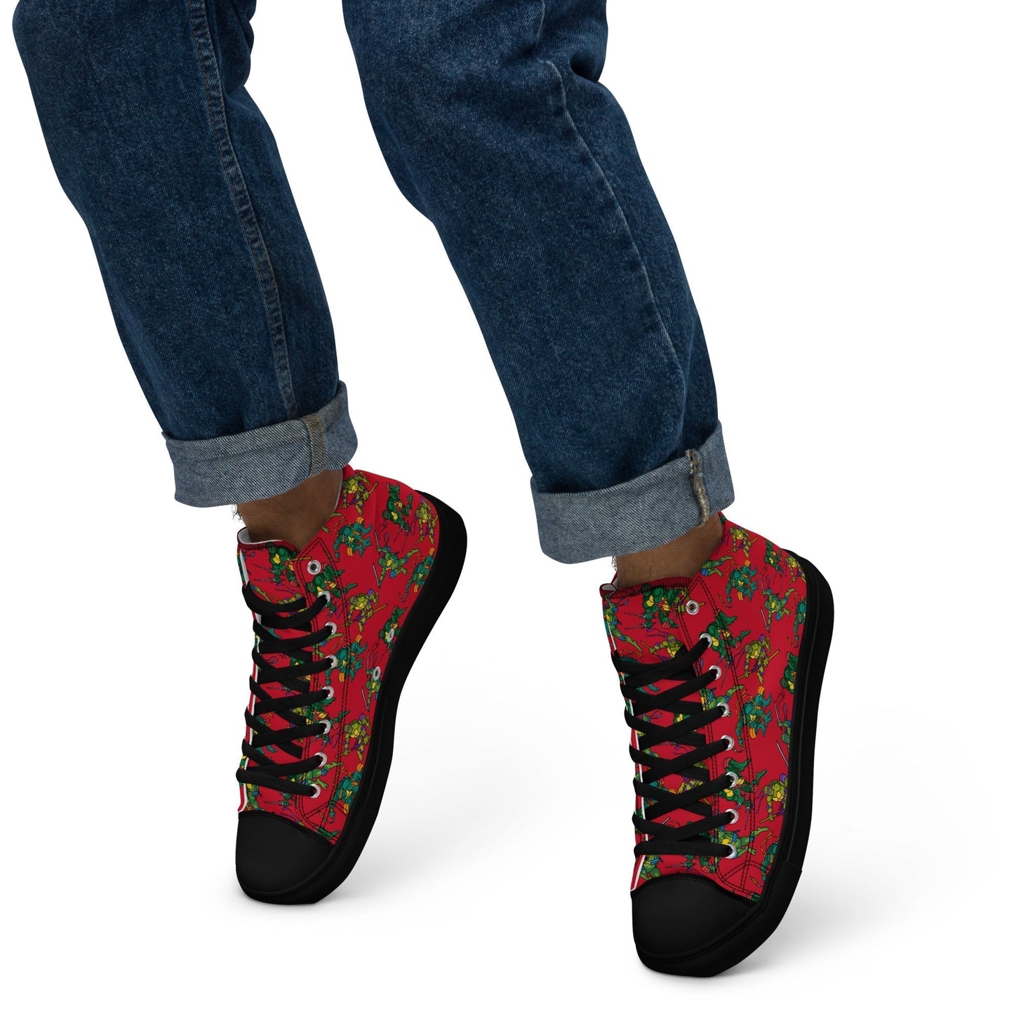 Kylian Mbappe Ninja Turtles funny football/ soccer meme Men’s high top canvas shoes red Shoes Football Kylian Mbappe Ninja Turtles PSG Real Madrid Next Cult Brand