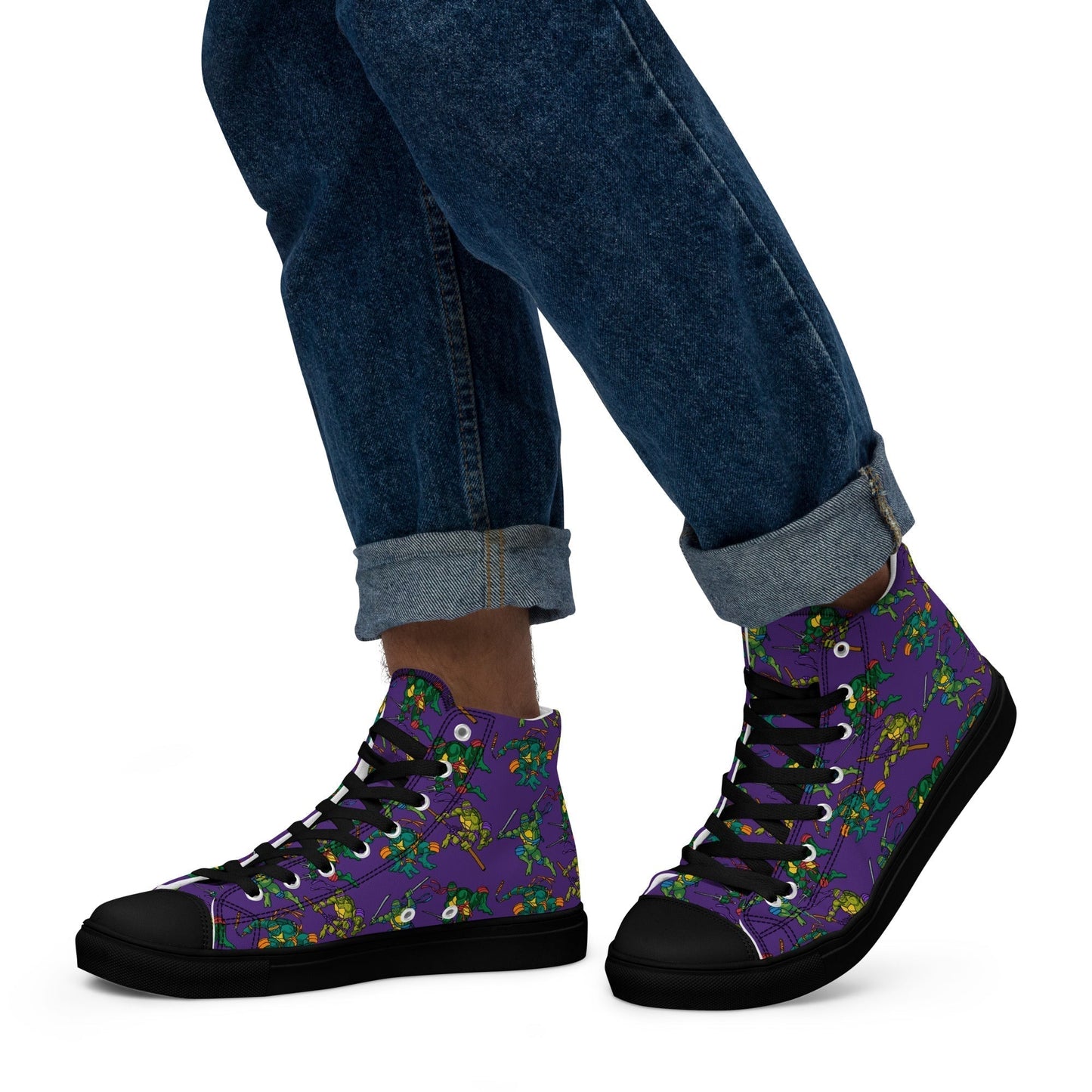 Kylian Mbappe Ninja Turtles funny football/ soccer meme Men’s high top canvas shoes purple Shoes Football Kylian Mbappe Ninja Turtles PSG Real Madrid Next Cult Brand