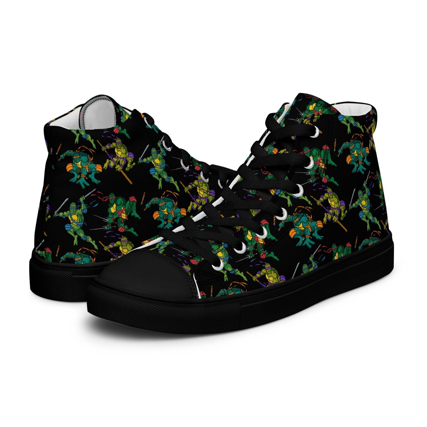 Kylian Mbappe Ninja Turtles funny football/ soccer meme Men’s high top canvas shoes black Black Shoes Football Kylian Mbappe Ninja Turtles PSG Real Madrid Next Cult Brand