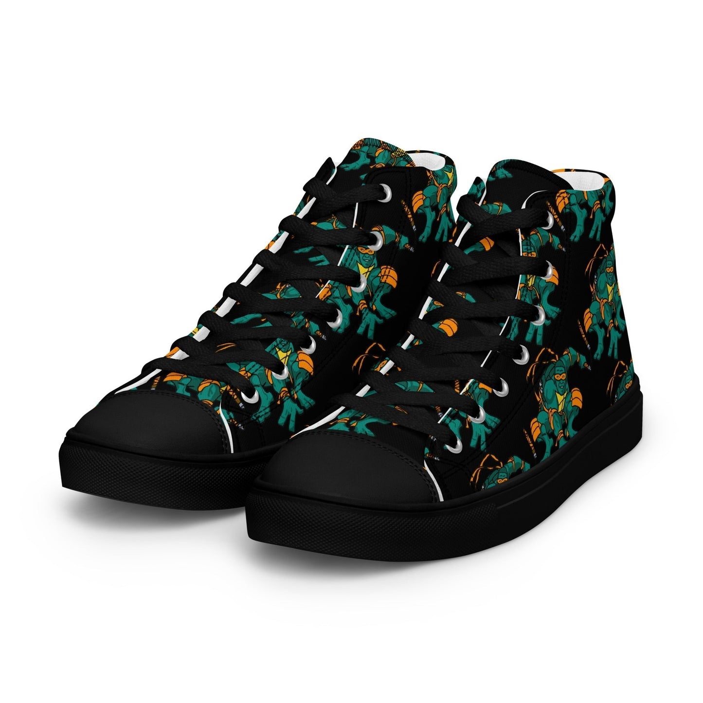 Kylian Mbappe Orange Ninja Turtle Michelangelo Men’s high top canvas shoes Shoes Football Kylian Mbappe Ninja Turtles PSG Real Madrid Next Cult Brand