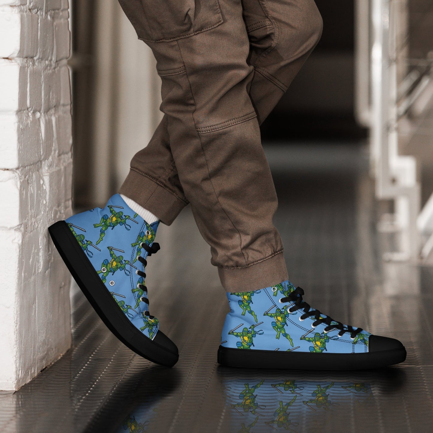 Kylian Mbappe Blue Ninja Turtle Leonardo Men’s high top canvas shoes Shoes Football Kylian Mbappe Ninja Turtles PSG Real Madrid Next Cult Brand
