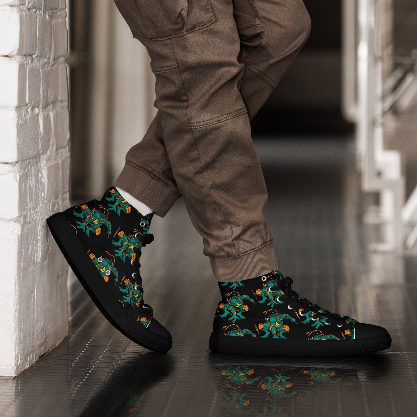 Kylian Mbappe Orange Ninja Turtle Michelangelo Men’s high top canvas shoes Shoes Football Kylian Mbappe Ninja Turtles PSG Real Madrid Next Cult Brand