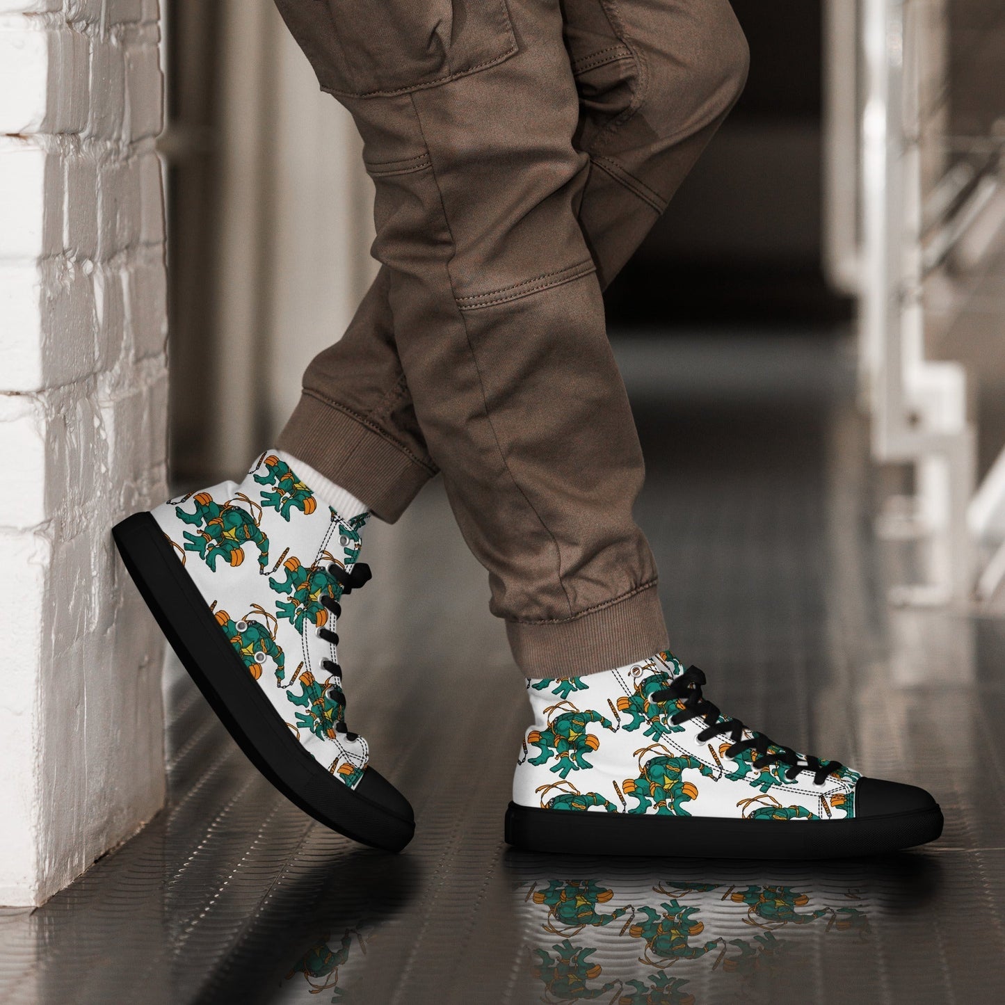 Kylian Mbappe Orange Ninja Turtle Michelangelo Men’s high top canvas shoes Shoes Football Kylian Mbappe Ninja Turtles PSG Real Madrid Next Cult Brand