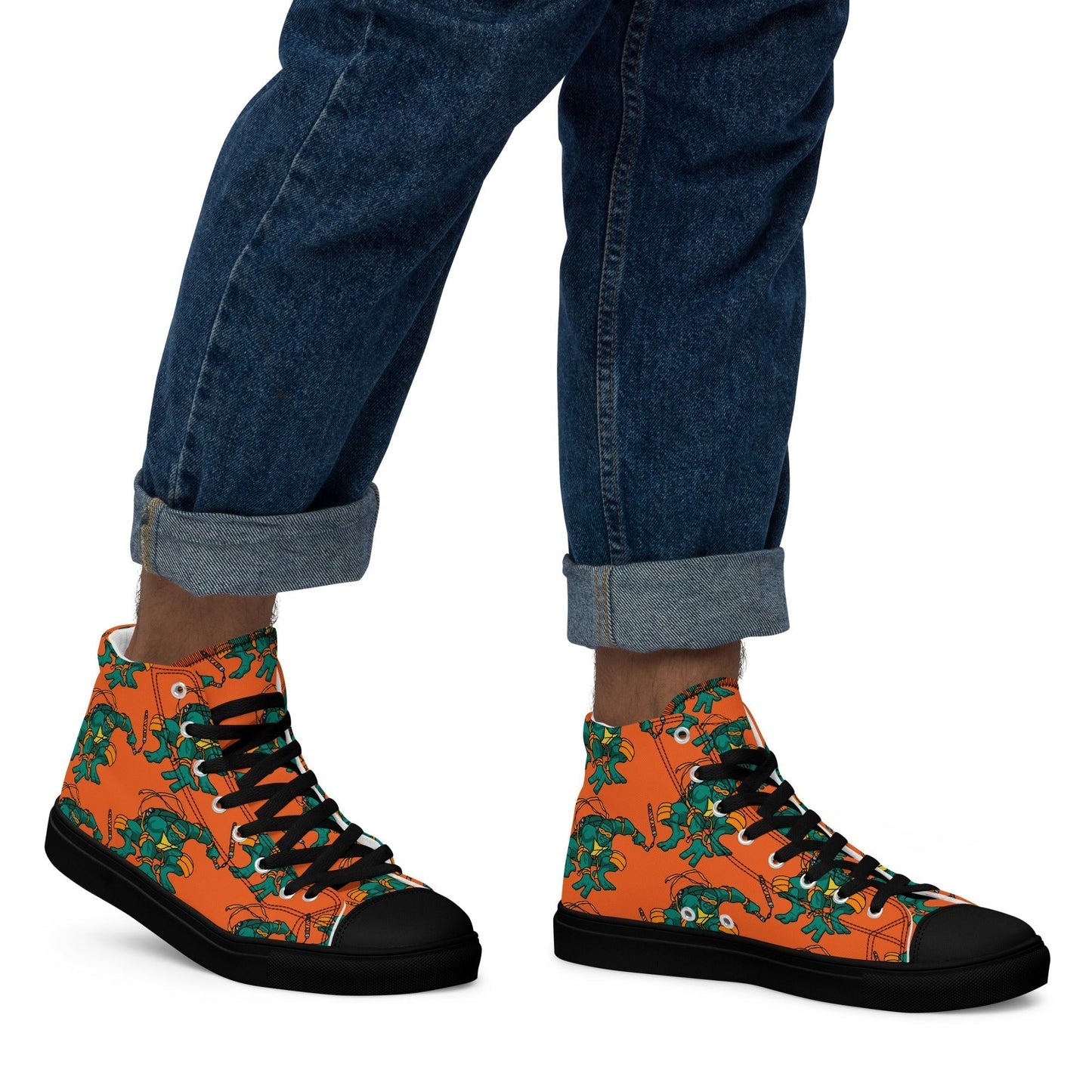 Kylian Mbappe Orange Ninja Turtle Michelangelo Men’s high top canvas shoes Shoes Football Kylian Mbappe Ninja Turtles PSG Real Madrid Next Cult Brand