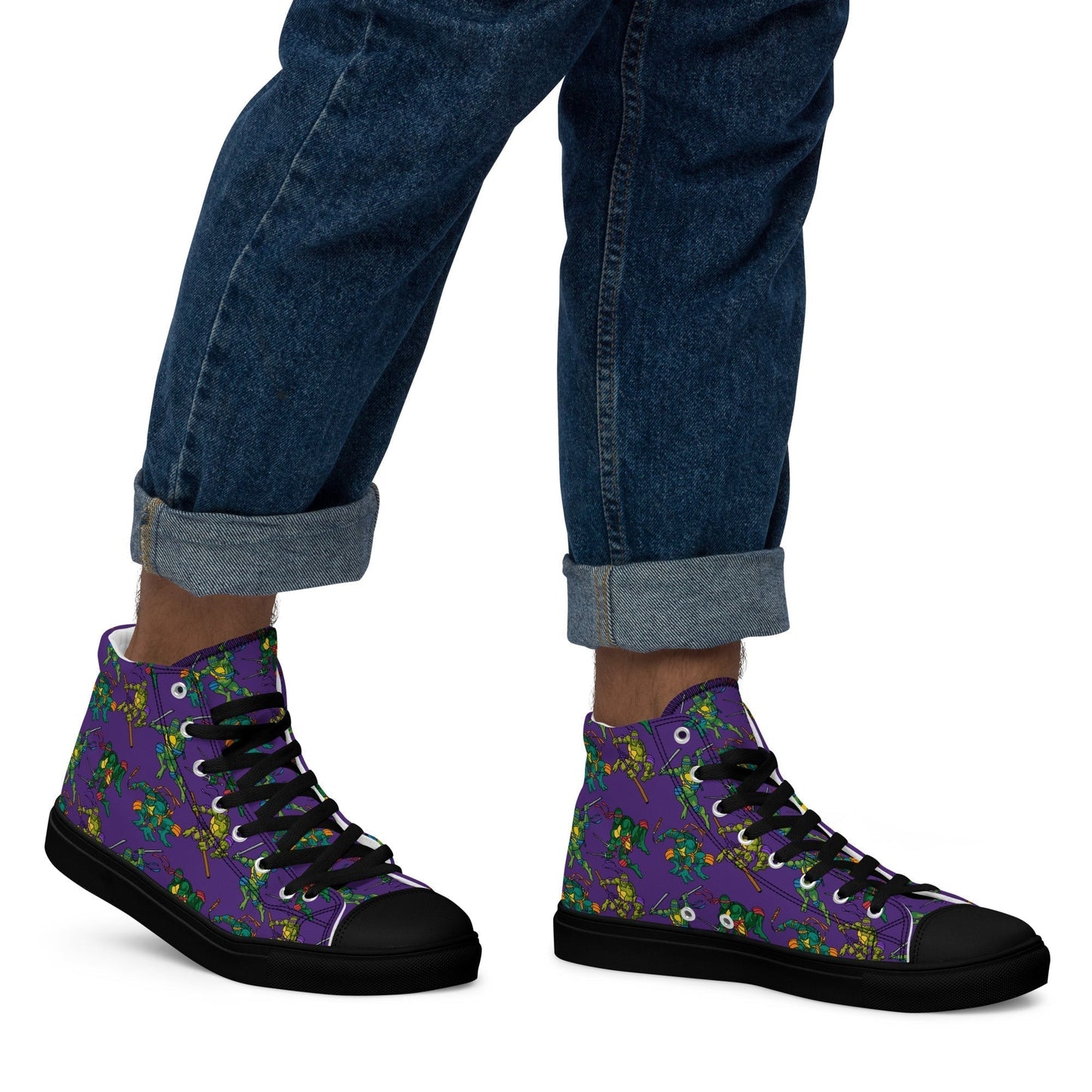 Kylian Mbappe Ninja Turtles funny football/ soccer meme Men’s high top canvas shoes purple Black Shoes Football Kylian Mbappe Ninja Turtles PSG Real Madrid Next Cult Brand