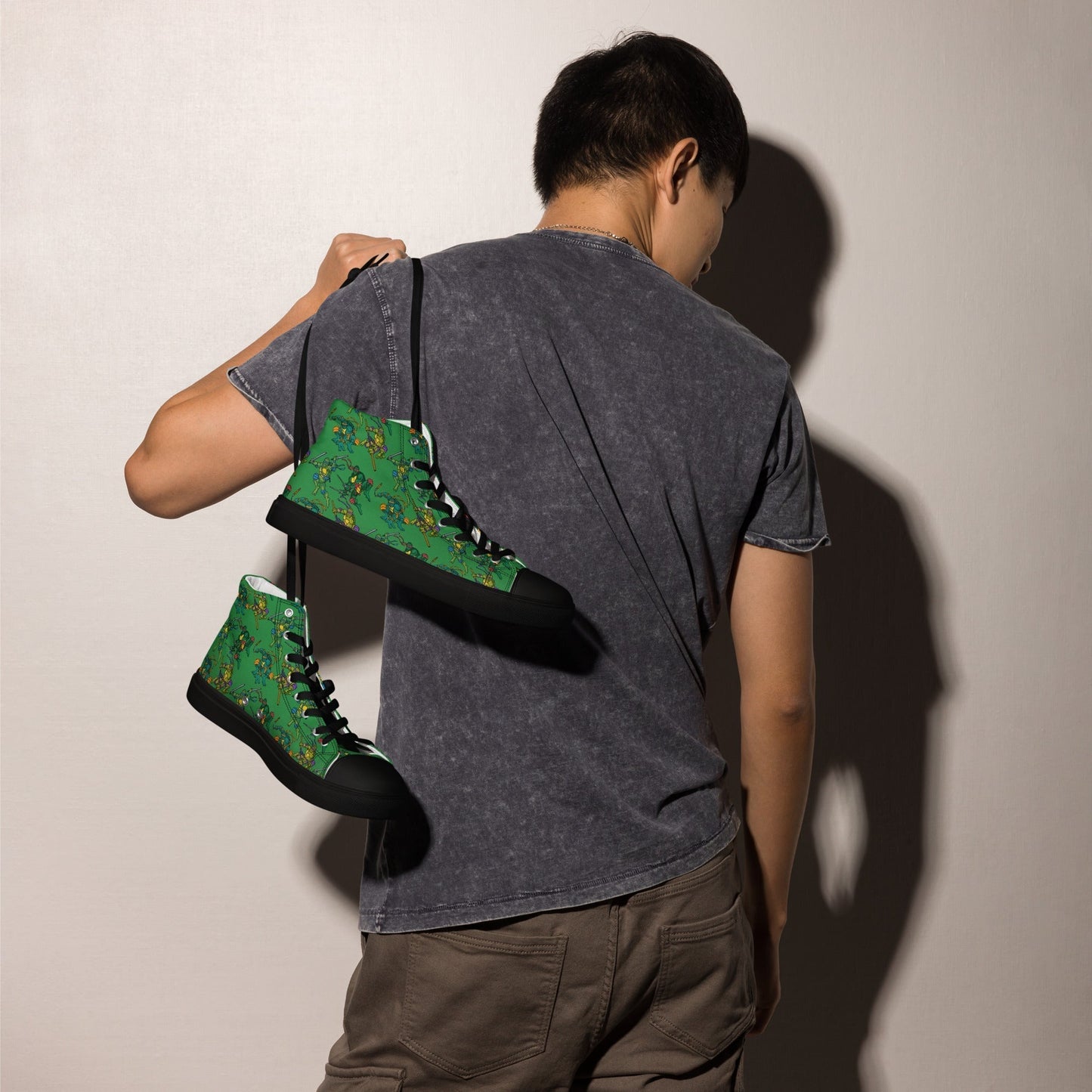 Kylian Mbappe Ninja Turtles funny football/ soccer meme Men’s high top canvas shoes green Shoes Football Kylian Mbappe Ninja Turtles PSG Real Madrid Next Cult Brand