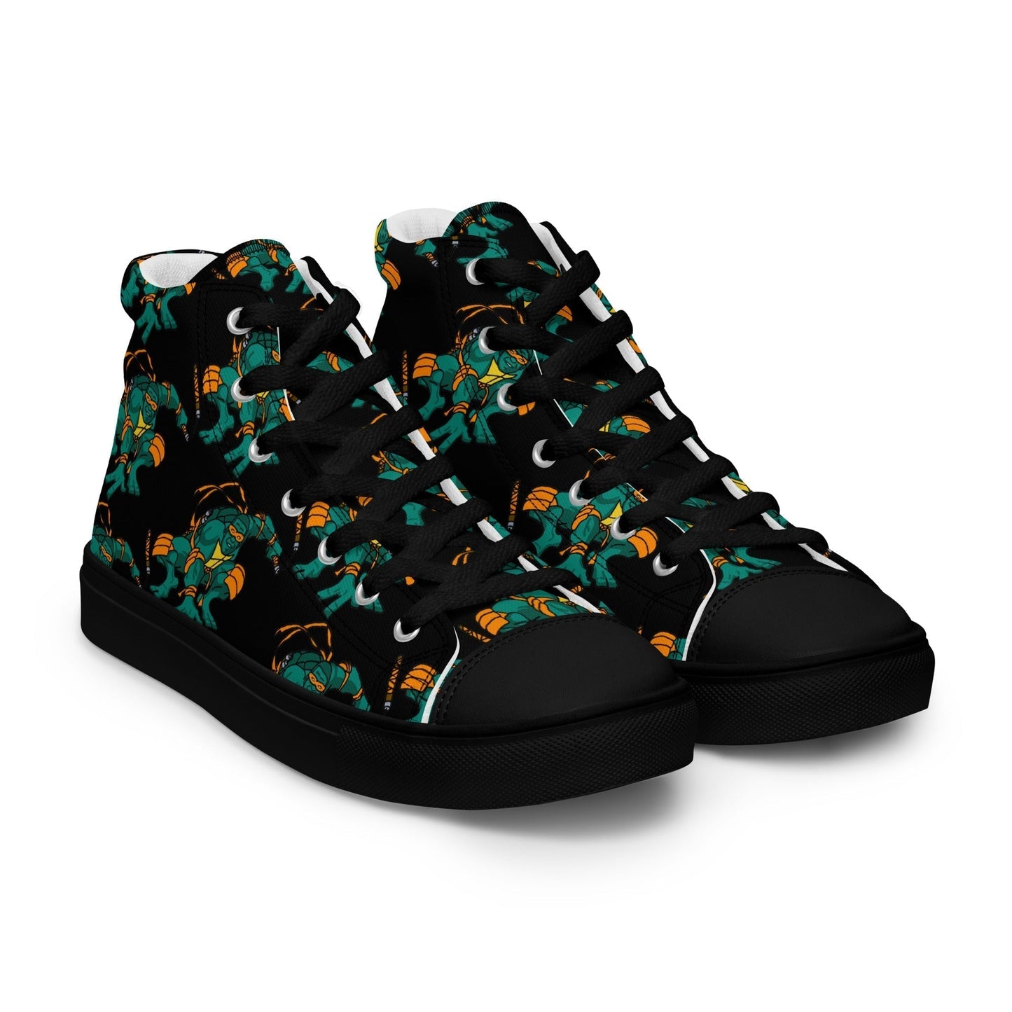 Kylian Mbappe Orange Ninja Turtle Michelangelo Men’s high top canvas shoes Shoes Football Kylian Mbappe Ninja Turtles PSG Real Madrid Next Cult Brand