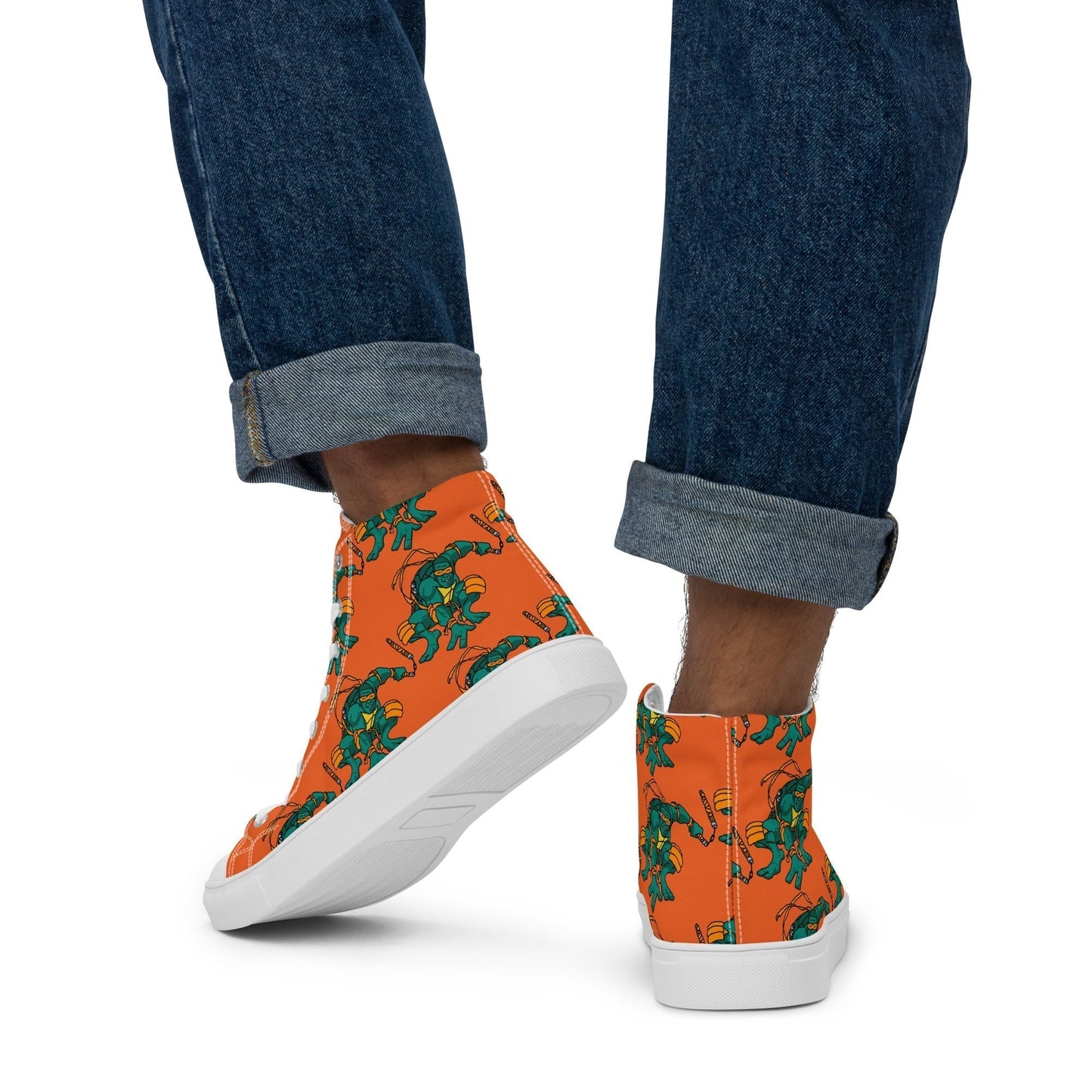 Kylian Mbappe Orange Ninja Turtle Michelangelo Men’s high top canvas shoes Shoes Football Kylian Mbappe Ninja Turtles PSG Real Madrid Next Cult Brand