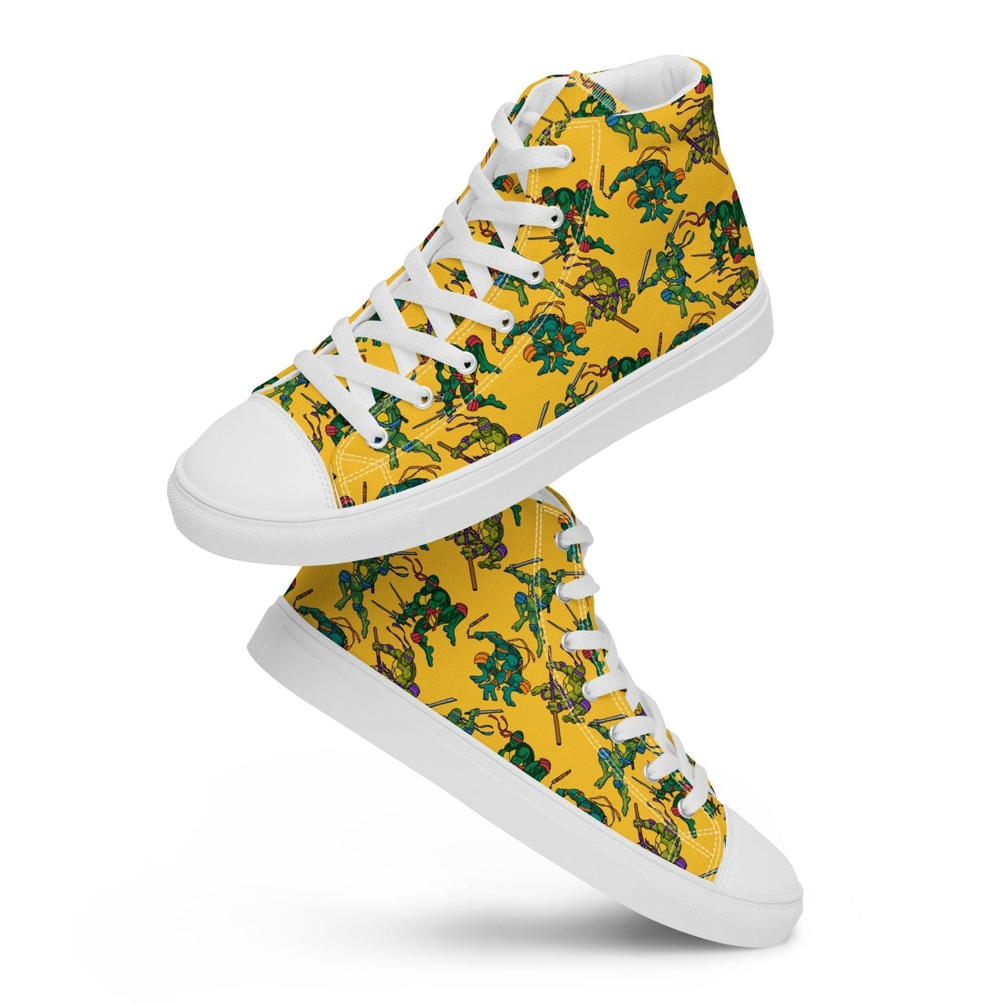 Kylian Mbappe Ninja Turtles funny football/ soccer meme Men’s high top canvas shoes yellow White Shoes Football Kylian Mbappe Ninja Turtles PSG Real Madrid Next Cult Brand