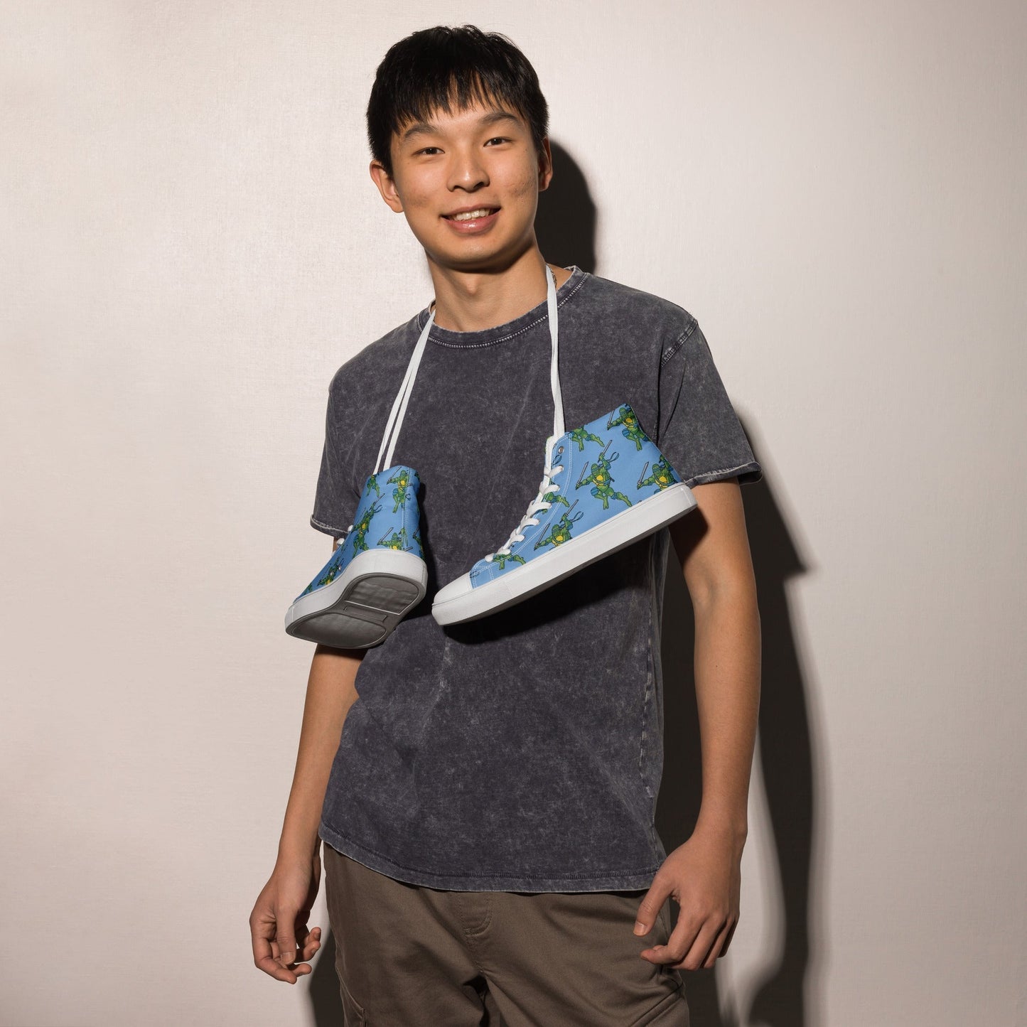 Kylian Mbappe Blue Ninja Turtle Leonardo Men’s high top canvas shoes Shoes Football Kylian Mbappe Ninja Turtles PSG Real Madrid Next Cult Brand