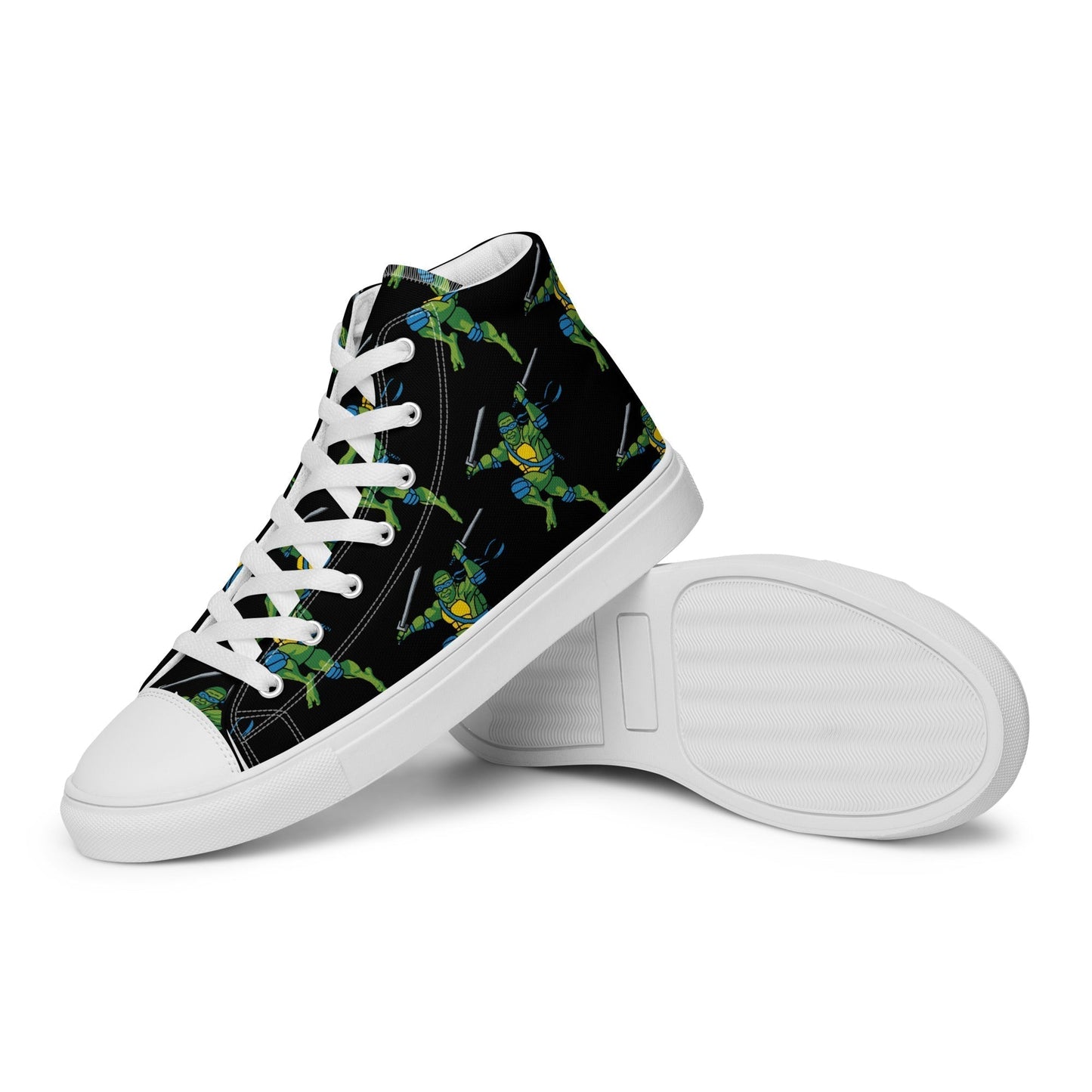 Kylian Mbappe Blue Ninja Turtle Leonardo Men’s high top canvas shoes White Shoes Football Kylian Mbappe Ninja Turtles PSG Real Madrid Next Cult Brand
