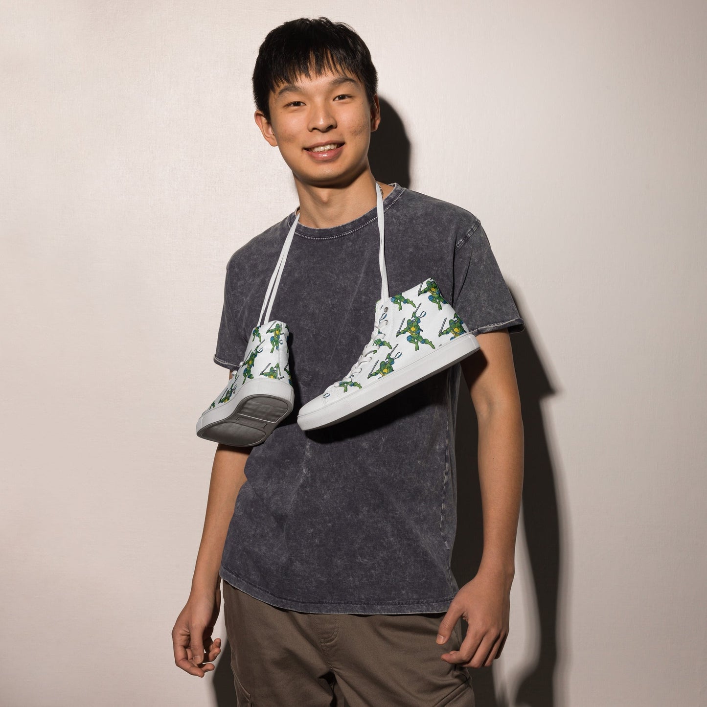 Kylian Mbappe Blue Ninja Turtle Leonardo Men’s high top canvas shoes 13 Shoes Football Kylian Mbappe Ninja Turtles PSG Real Madrid Next Cult Brand