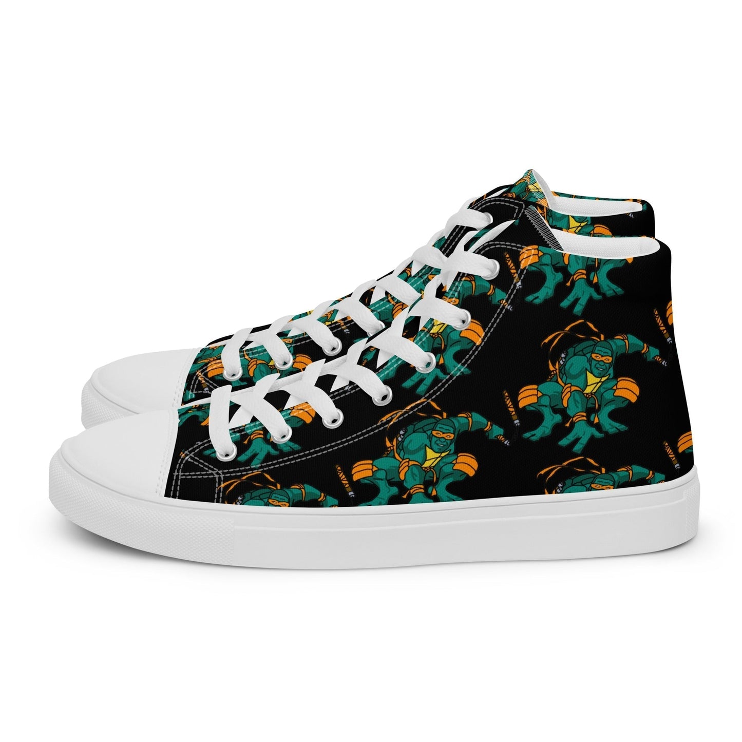 Kylian Mbappe Orange Ninja Turtle Michelangelo Men’s high top canvas shoes Shoes Football Kylian Mbappe Ninja Turtles PSG Real Madrid Next Cult Brand