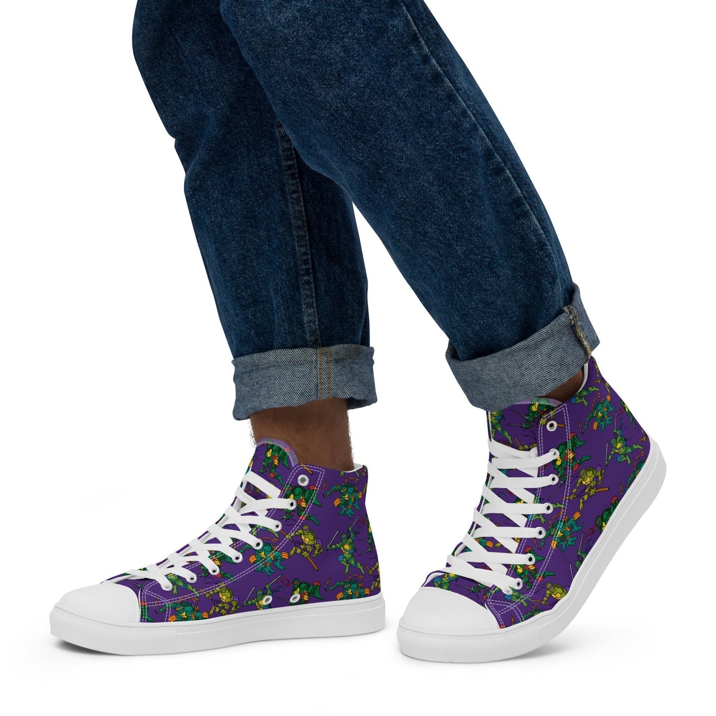 Kylian Mbappe Ninja Turtles funny football/ soccer meme Men’s high top canvas shoes purple Shoes Football Kylian Mbappe Ninja Turtles PSG Real Madrid Next Cult Brand