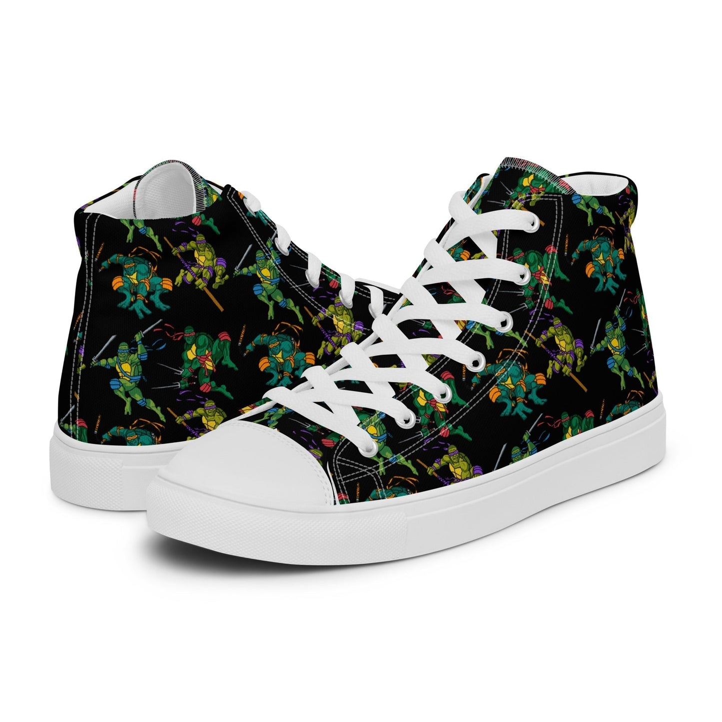 Kylian Mbappe Ninja Turtles funny football/ soccer meme Men’s high top canvas shoes black White Shoes Football Kylian Mbappe Ninja Turtles PSG Real Madrid Next Cult Brand