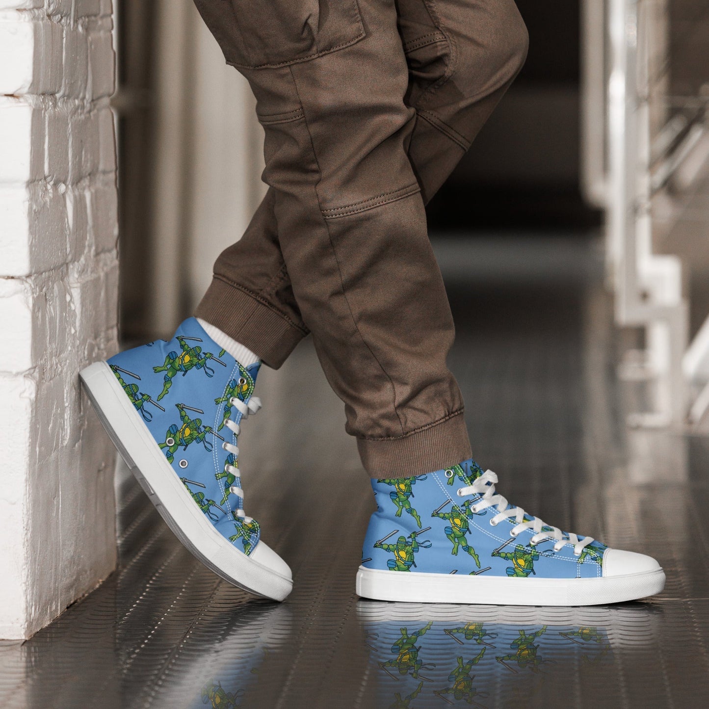 Kylian Mbappe Blue Ninja Turtle Leonardo Men’s high top canvas shoes Shoes Football Kylian Mbappe Ninja Turtles PSG Real Madrid Next Cult Brand
