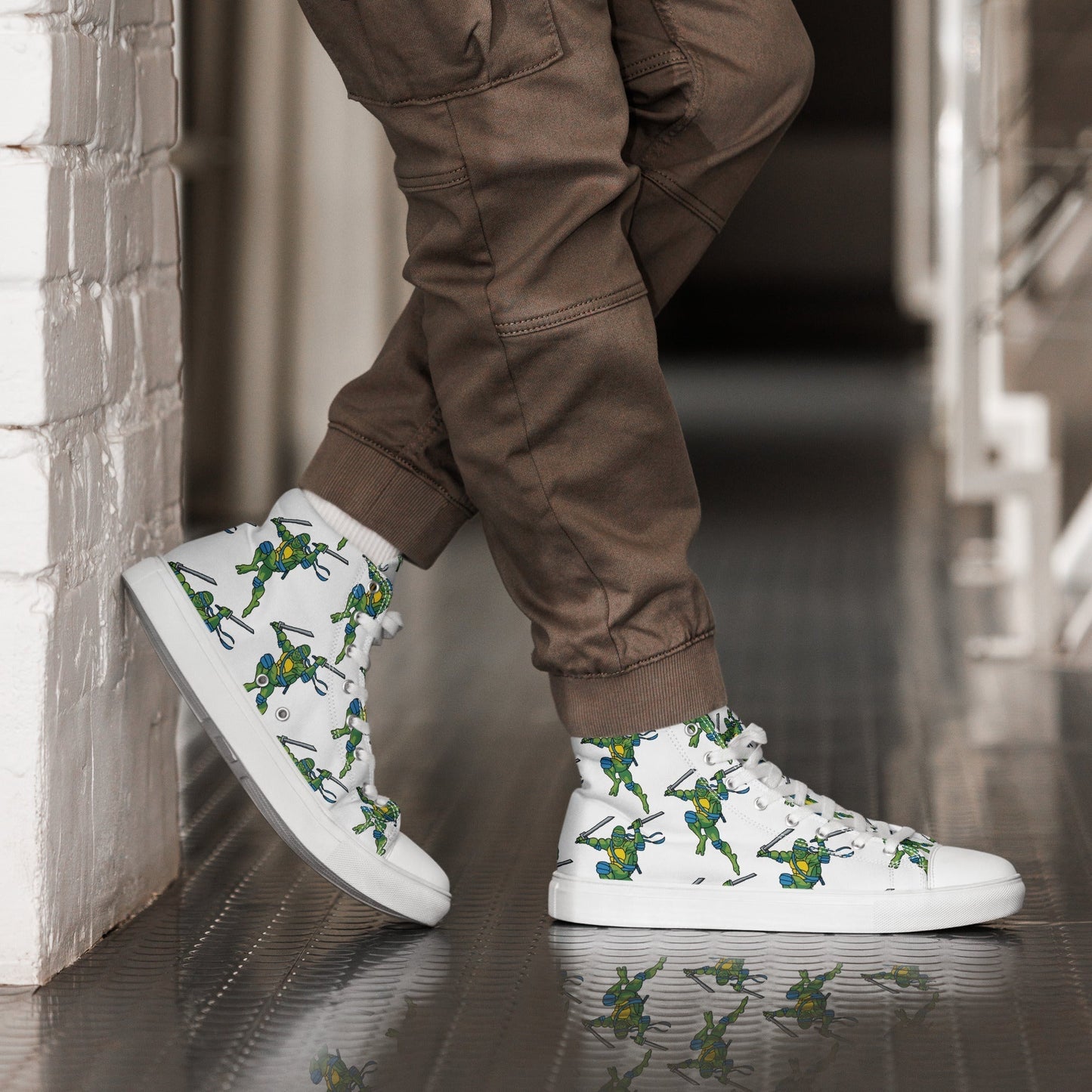 Kylian Mbappe Blue Ninja Turtle Leonardo Men’s high top canvas shoes Shoes Football Kylian Mbappe Ninja Turtles PSG Real Madrid Next Cult Brand