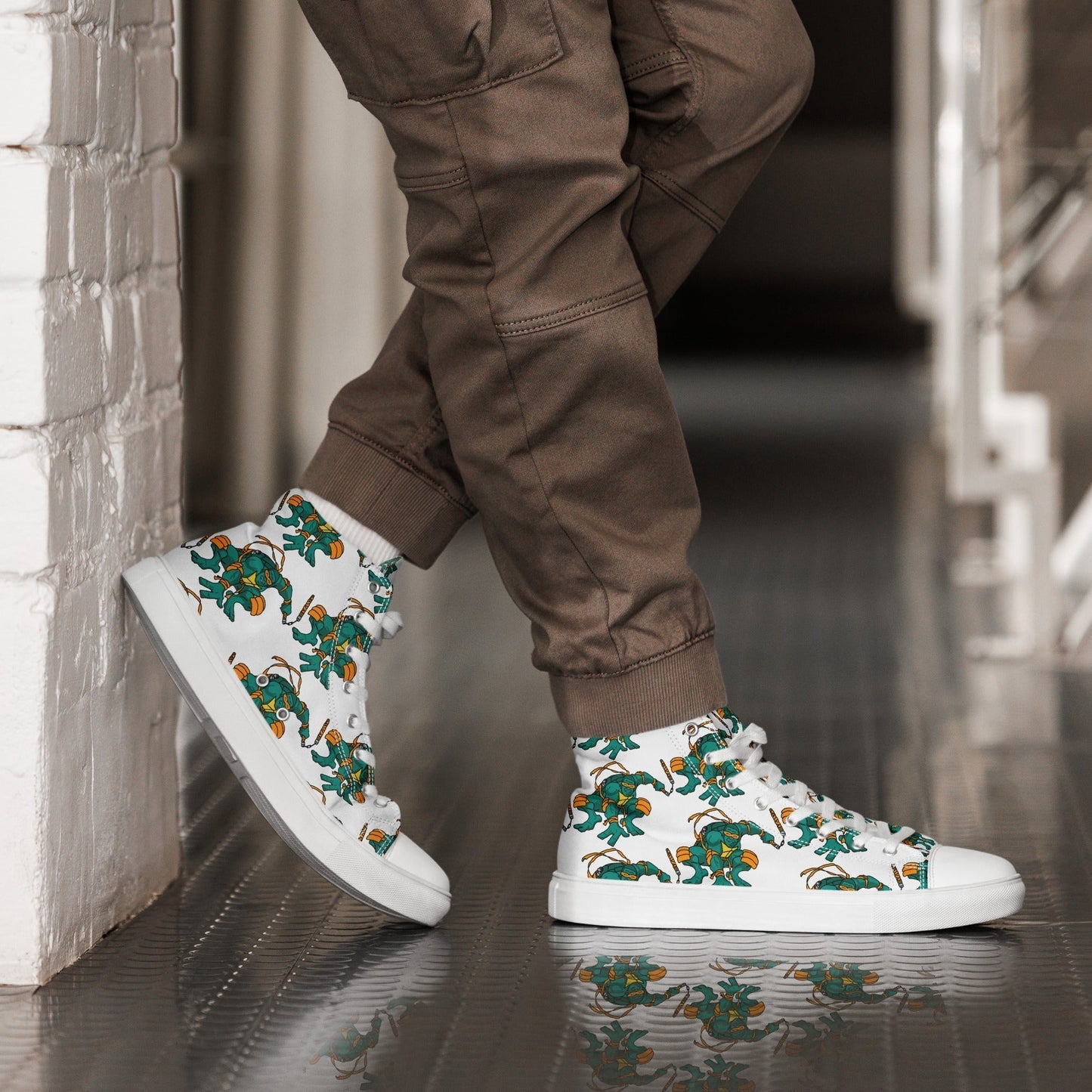 Kylian Mbappe Orange Ninja Turtle Michelangelo Men’s high top canvas shoes Shoes Football Kylian Mbappe Ninja Turtles PSG Real Madrid Next Cult Brand