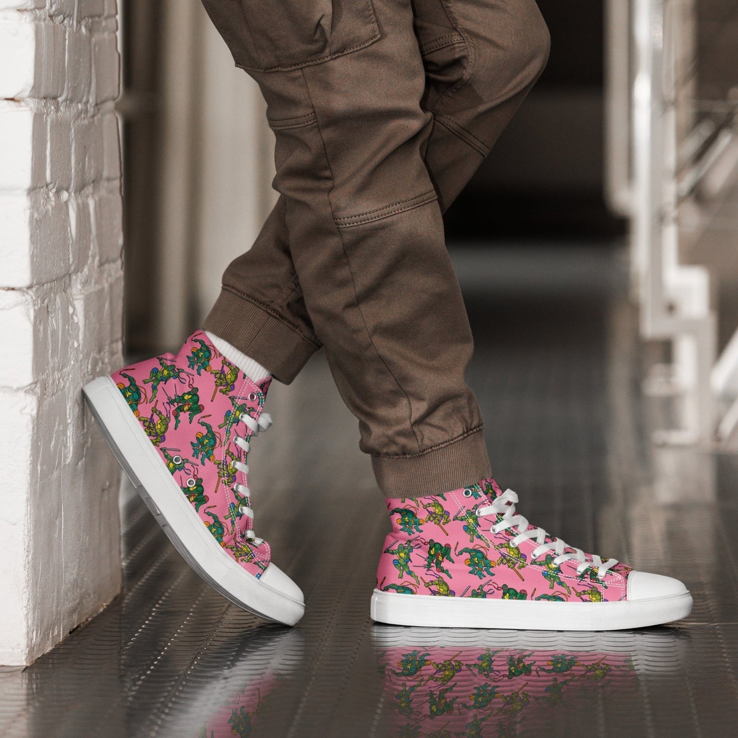 Kylian Mbappe Ninja Turtles funny football/ soccer meme Men’s high top canvas shoes pink Shoes Football Kylian Mbappe Ninja Turtles PSG Real Madrid Next Cult Brand
